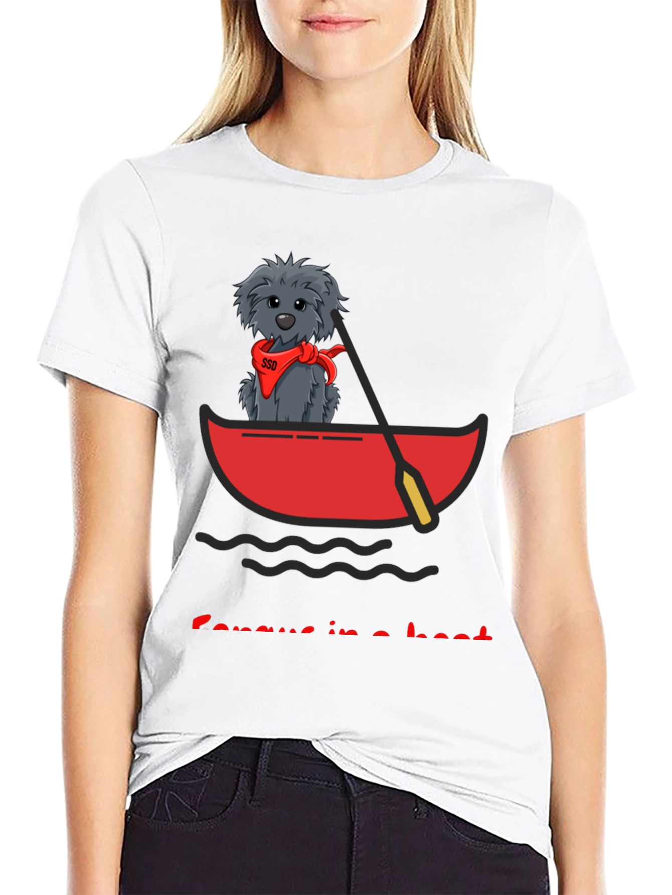 Black Dog in Boat T-Shirt - Cartoon Graphic Tee view 9