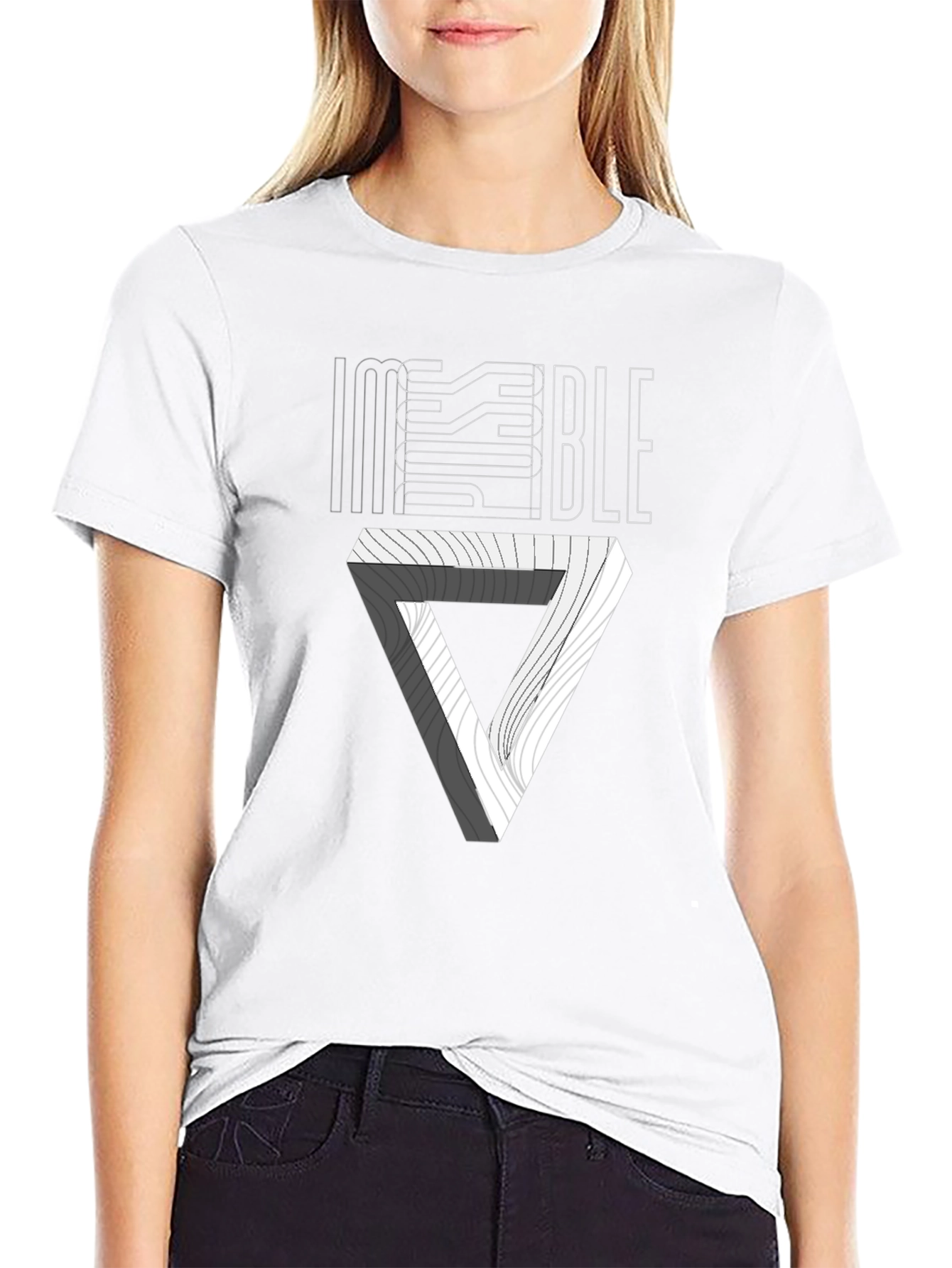 Black Impossible Triangle Illusion Graphic Tee - Black view 9
