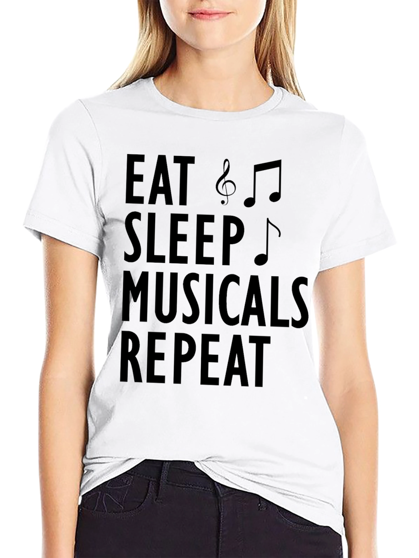 Black Eat Sleep Musicals Repeat - Black T-Shirt view 9