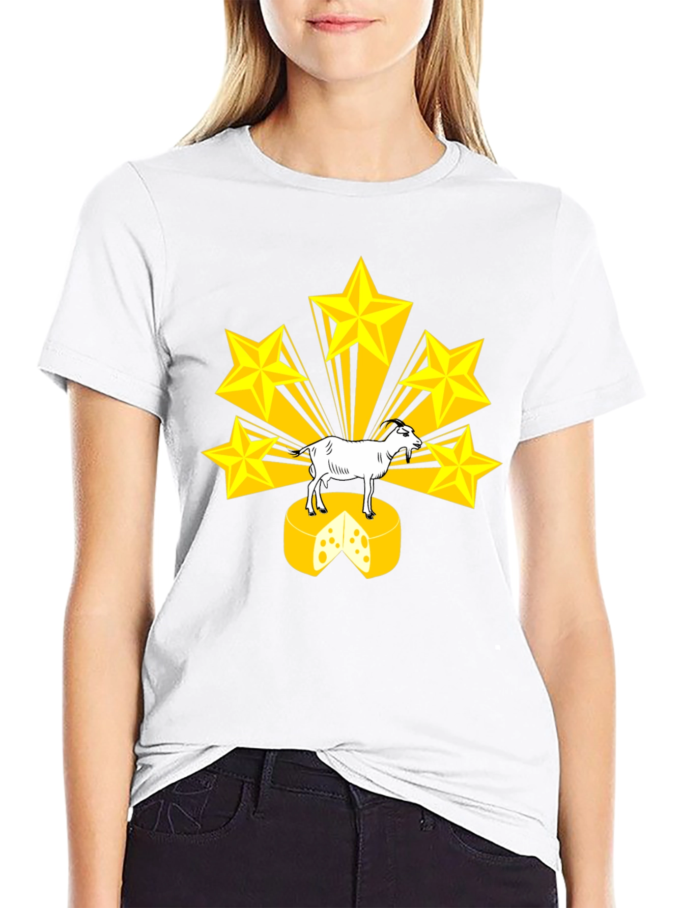 Black Goat on Cheese T-Shirt with Star Design view 9
