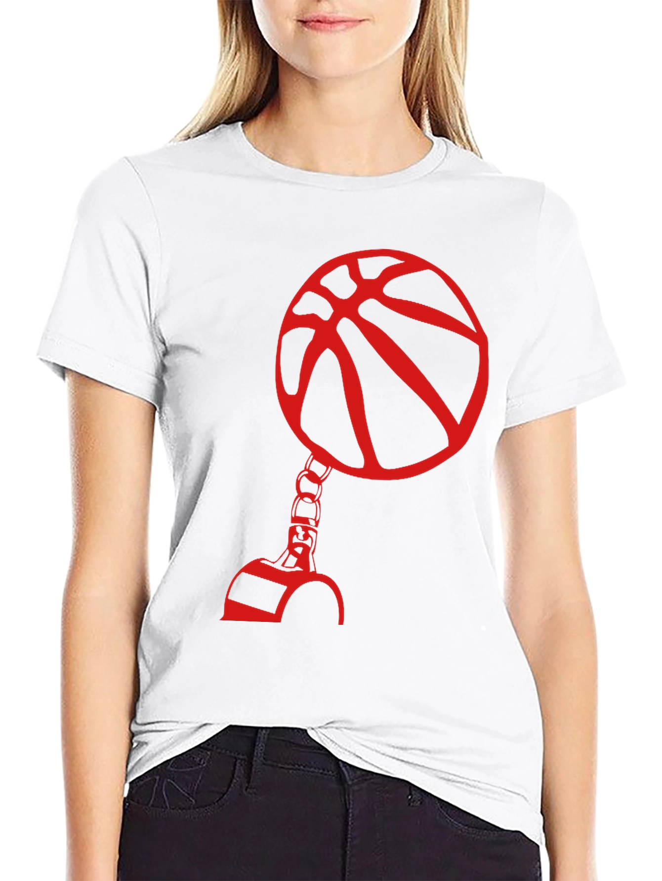 Black Red Basketball Graphic Print Black T-Shirt view 9