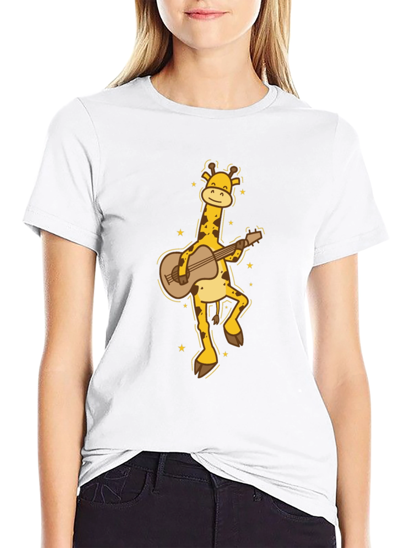Black Guitar Giraffe Graphic Tee view 9