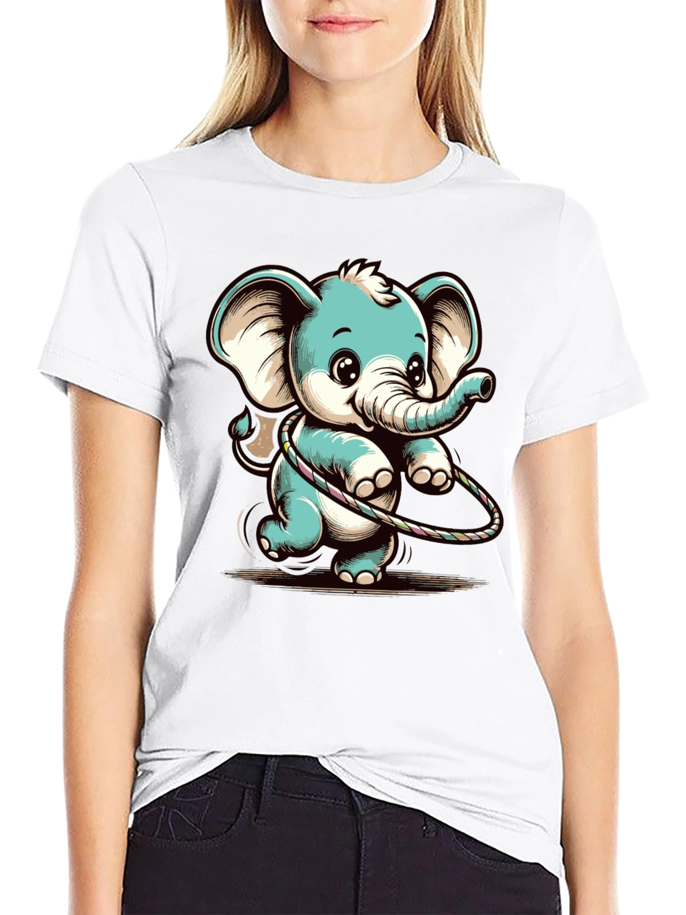 Black Cute Elephant Hula Hoop Graphic Tee view 9