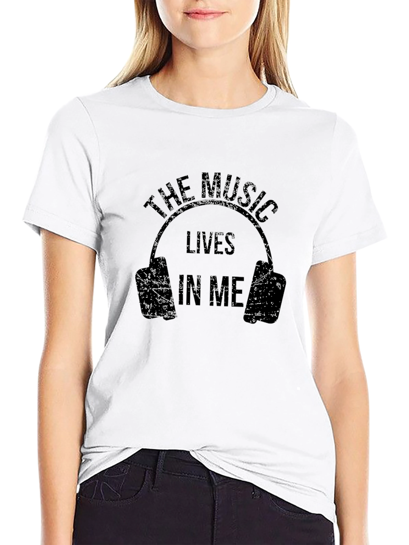Black The Music Lives In Me Headphones Black T-Shirt view 9