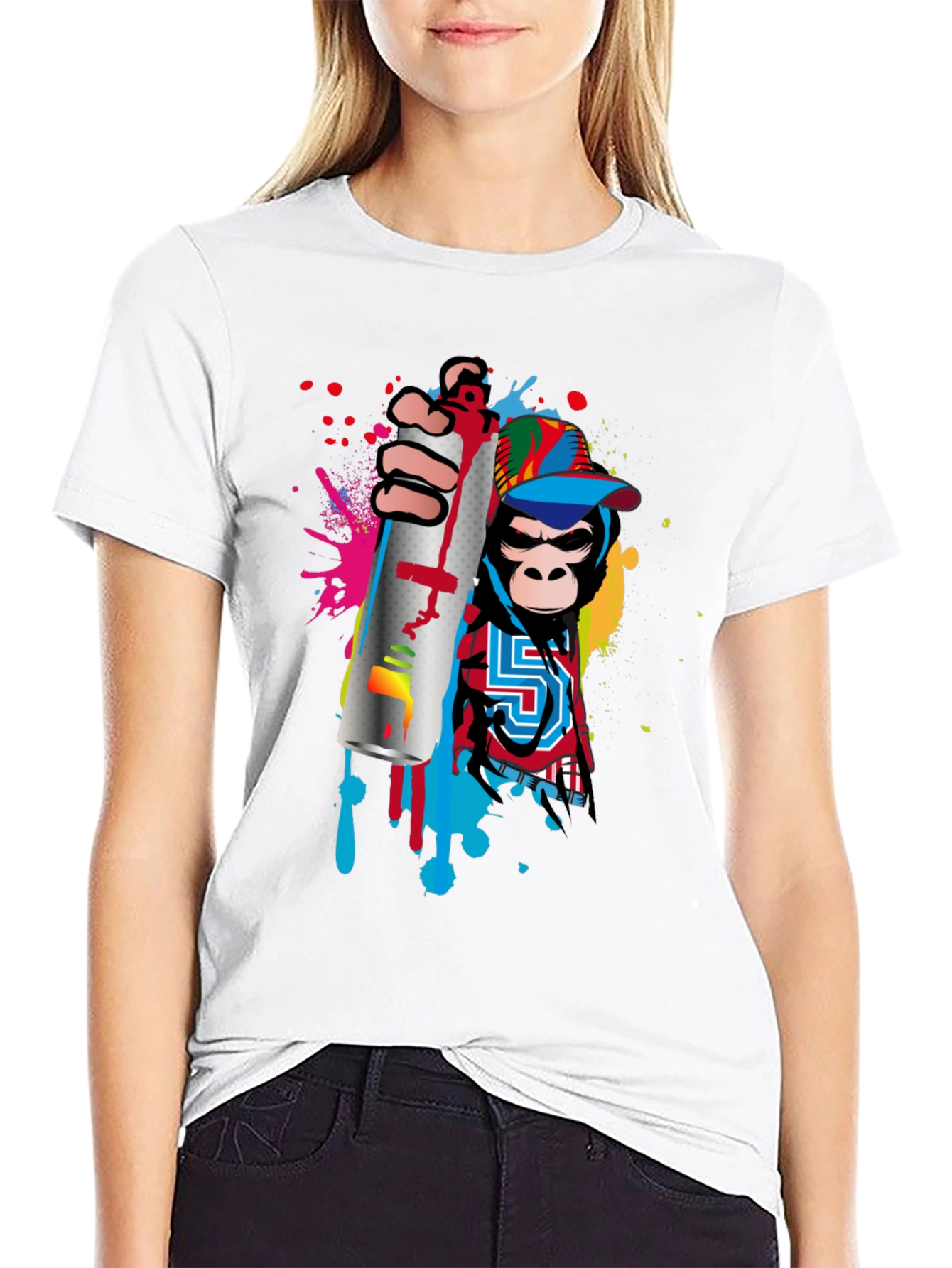 Black Monkey Graffiti Artist Black T-Shirt view 9