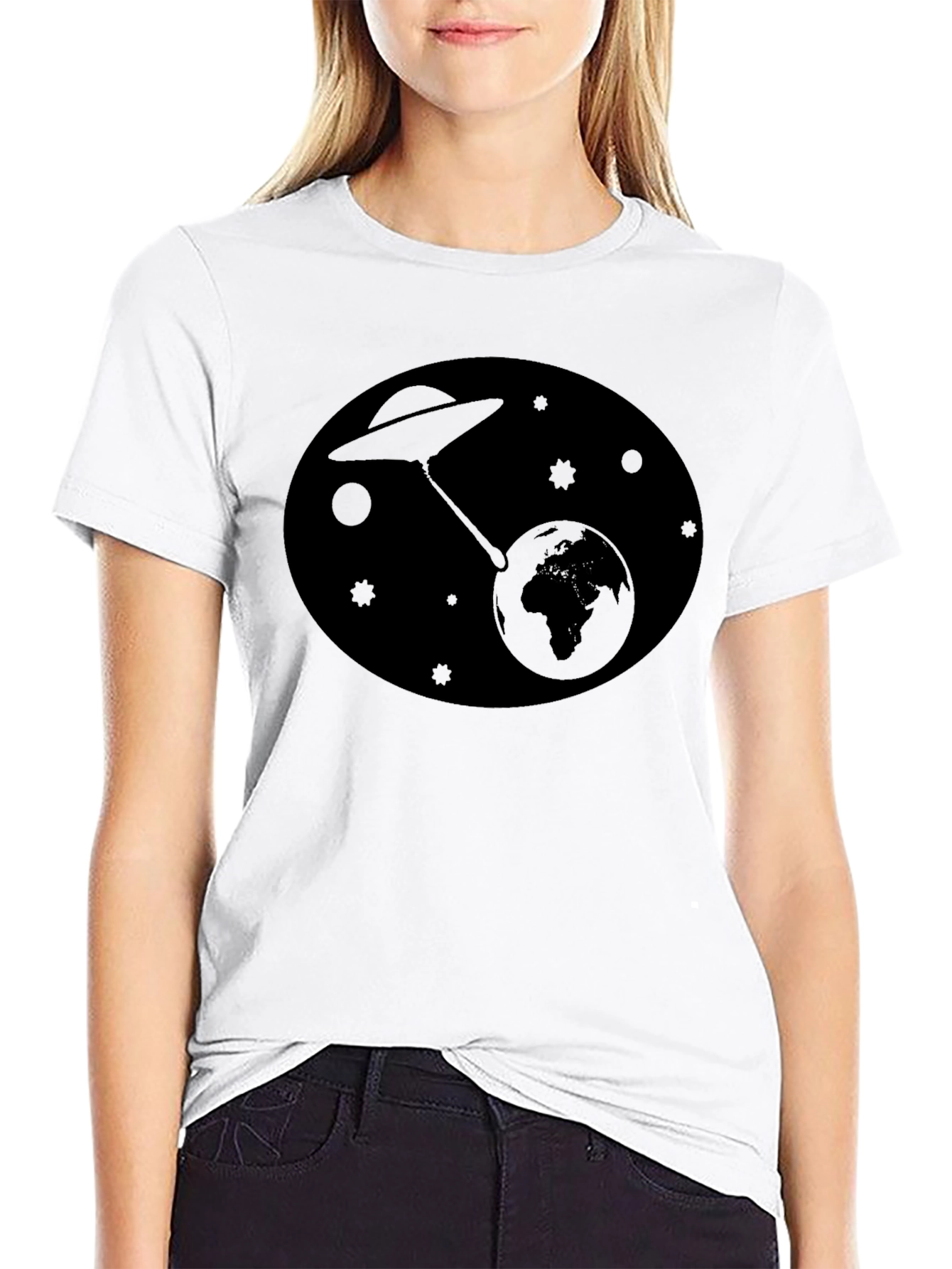 Black UFO Abduction Graphic Black T-Shirt view 9