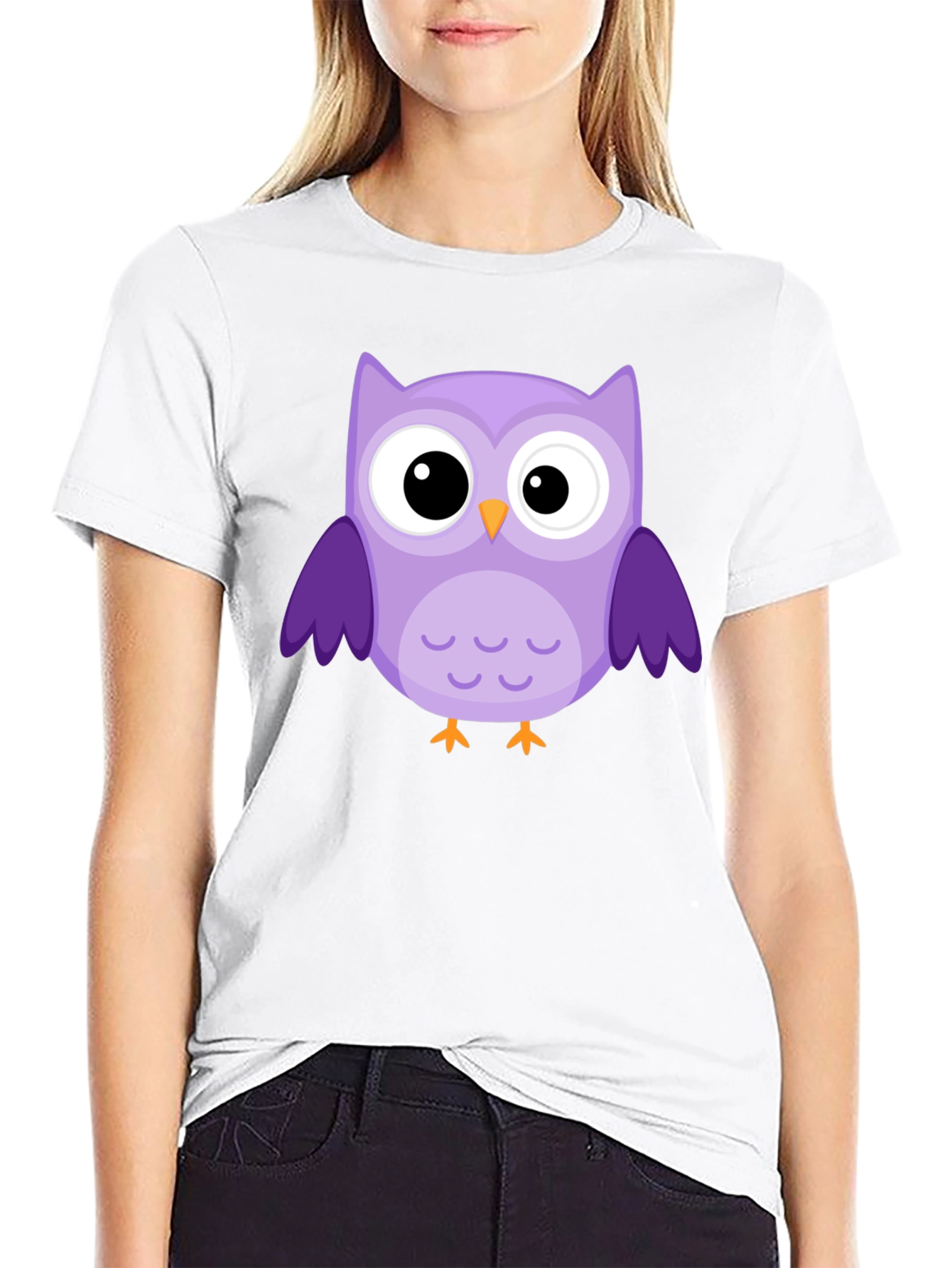 Black Cute Owl Graphic T-Shirt - Black Cotton Tee view 9