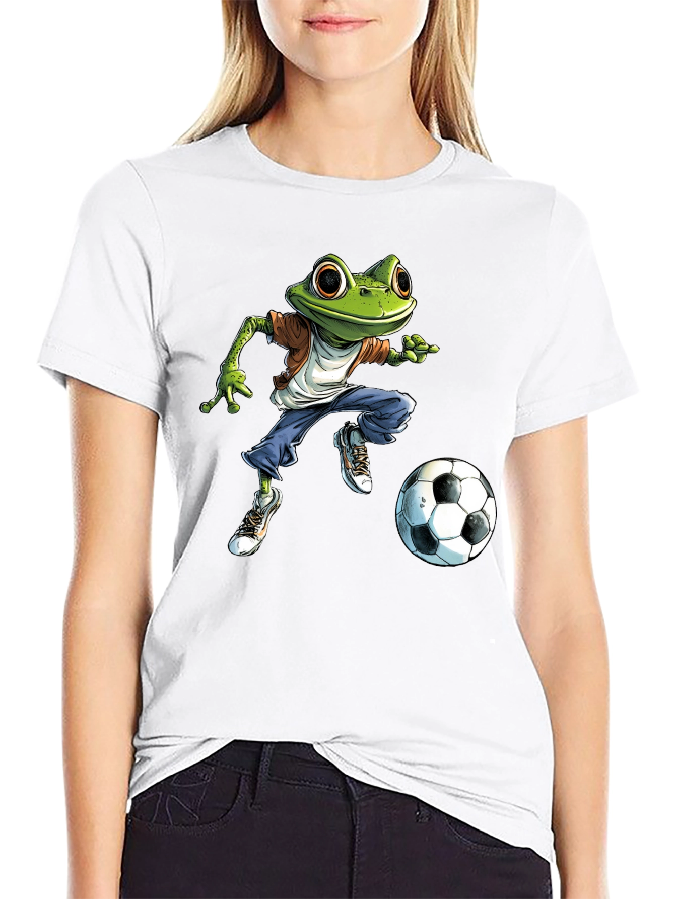 Black Frog Soccer T-Shirt - Cool Cartoon Style view 9