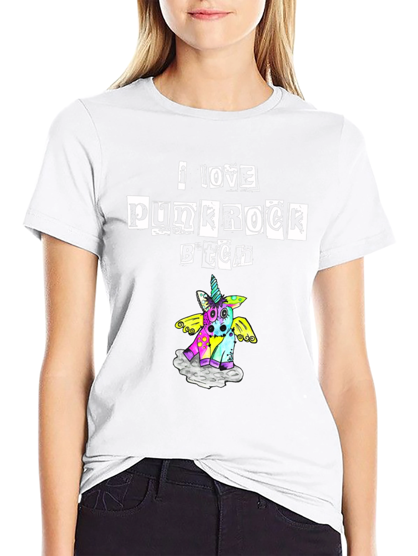 Black I Love Punk Rock B*tch Unicorn T-Shirt view 9