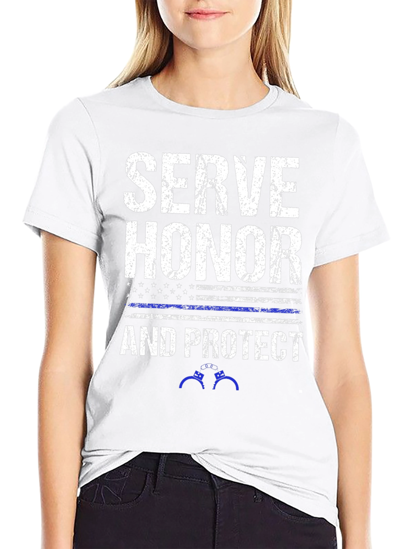 Black Serve Honor Protect Police T-Shirt view 9