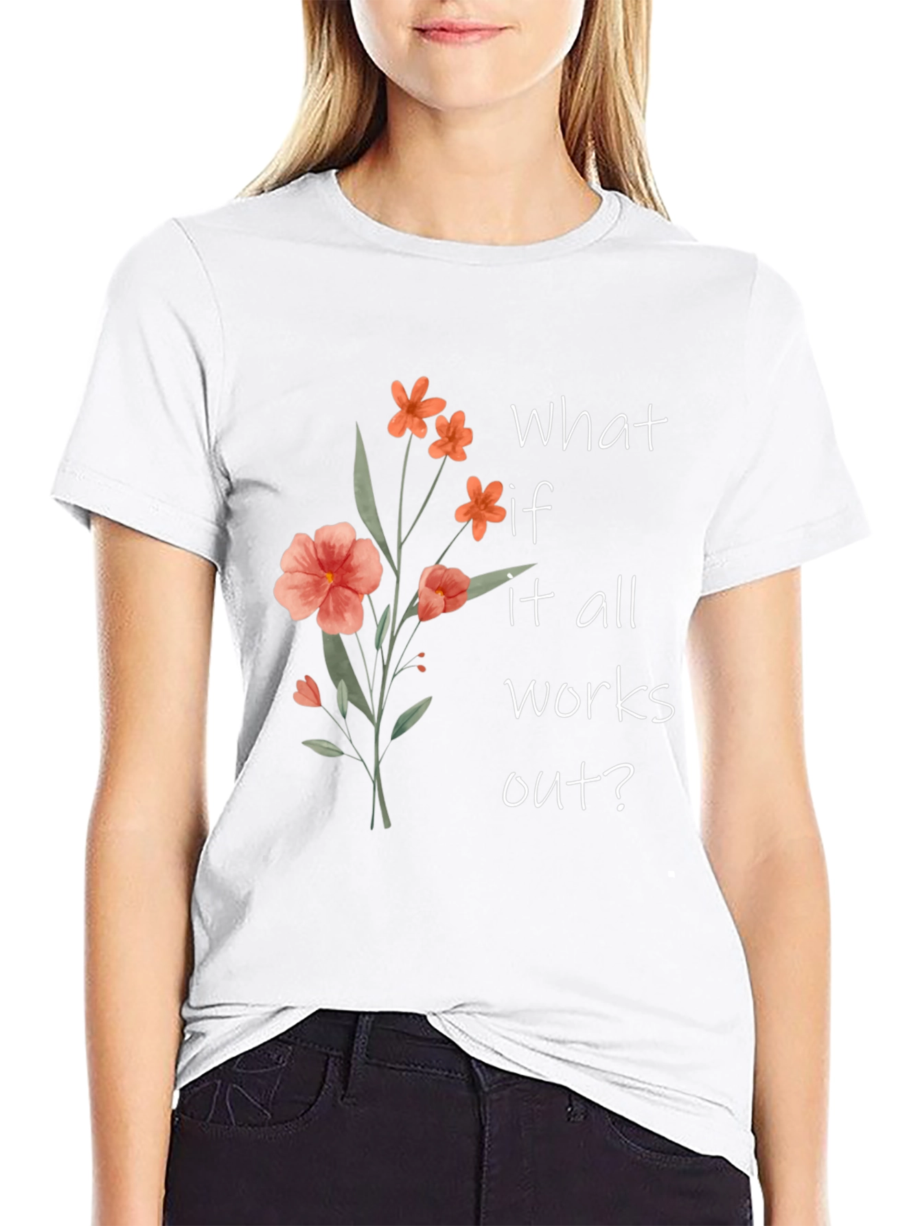 Black Floral Graphic Tee - "What If It All Works Out?" view 9