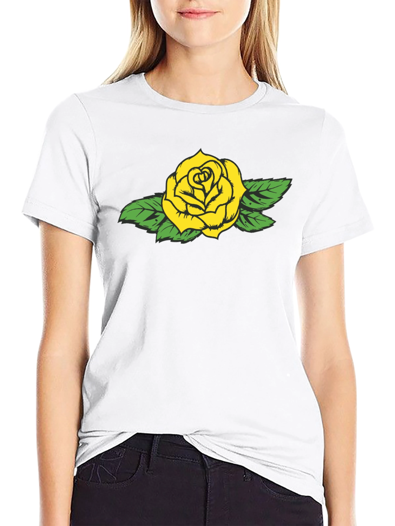 Black Yellow Rose Graphic Black Tee - Stylish Casual Wear view 9
