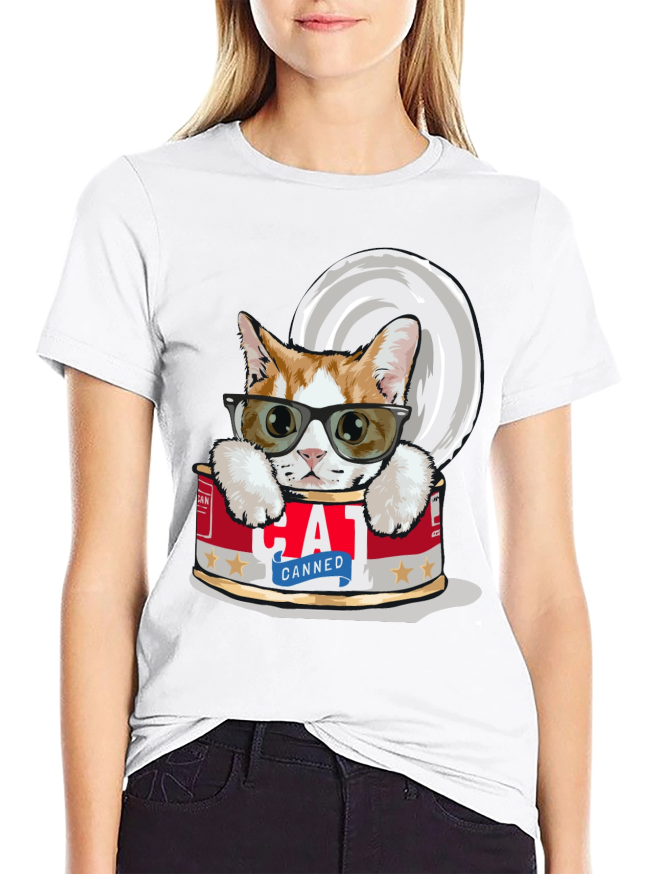 Black Canned Cat T-Shirt - Cool Cat in a Can Tee view 9