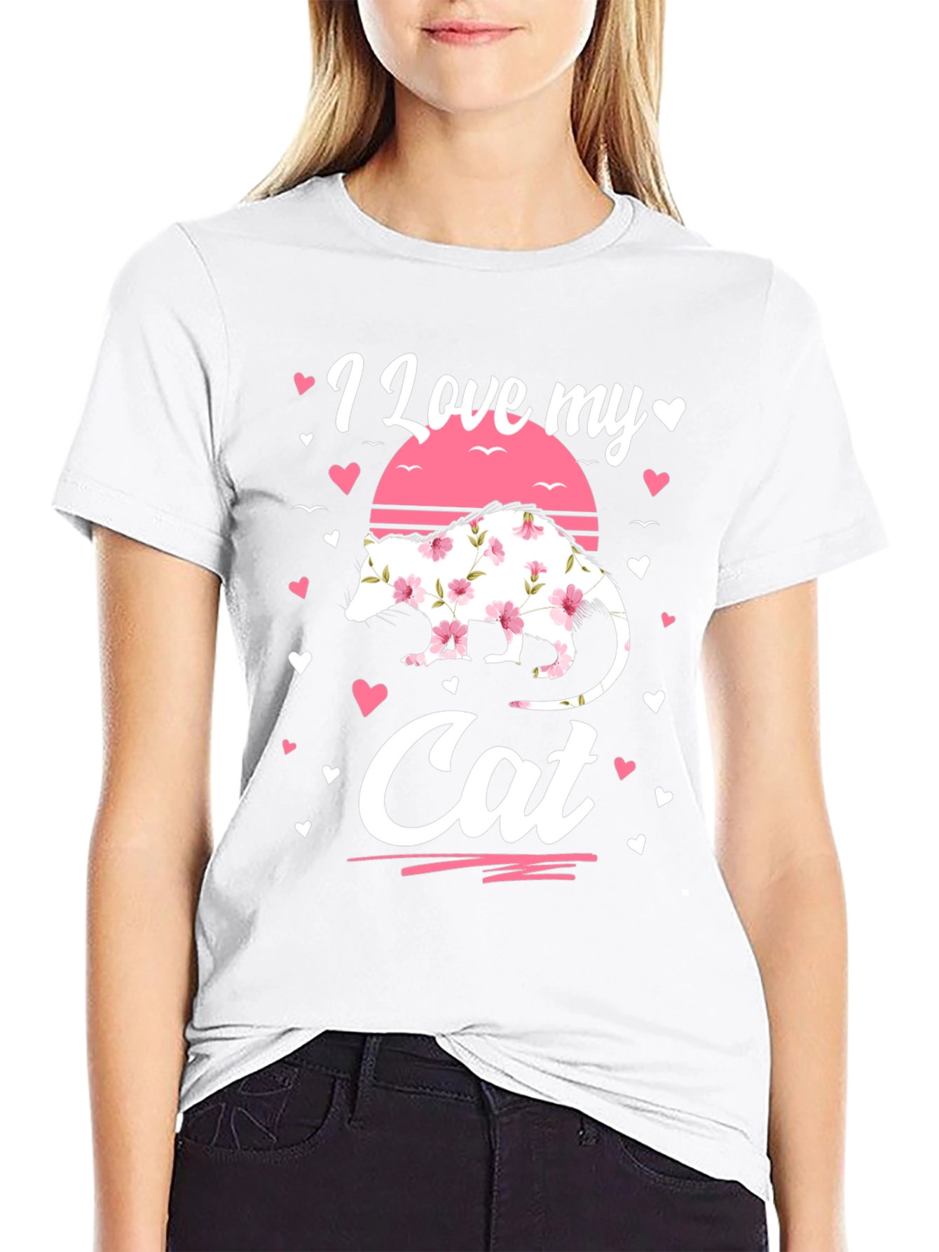 Black I Love My Cat Opossum Floral Shirt view 9