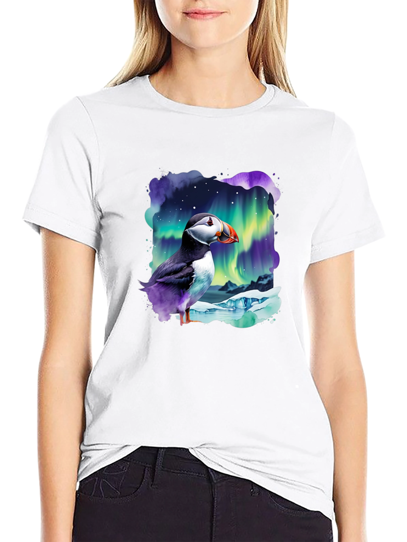 Puffin Aurora T-Shirt - Northern Lights Design - 9