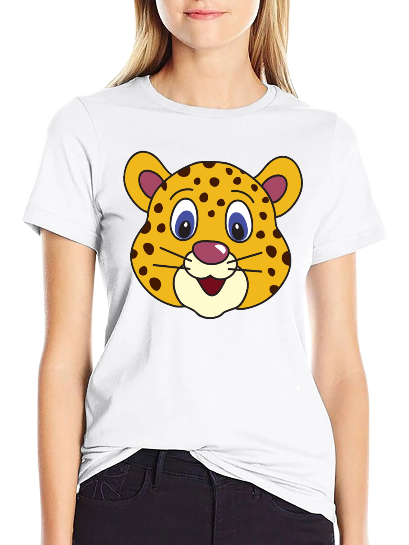 Black Cartoon Leopard Graphic Black T-Shirt view 9