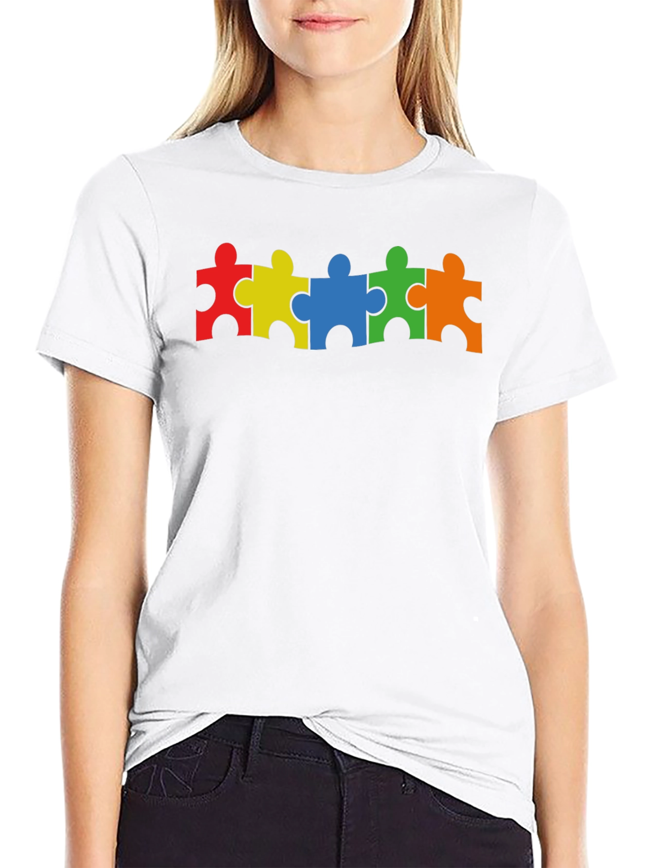Black Autism Awareness Puzzle Piece T-Shirt view 9