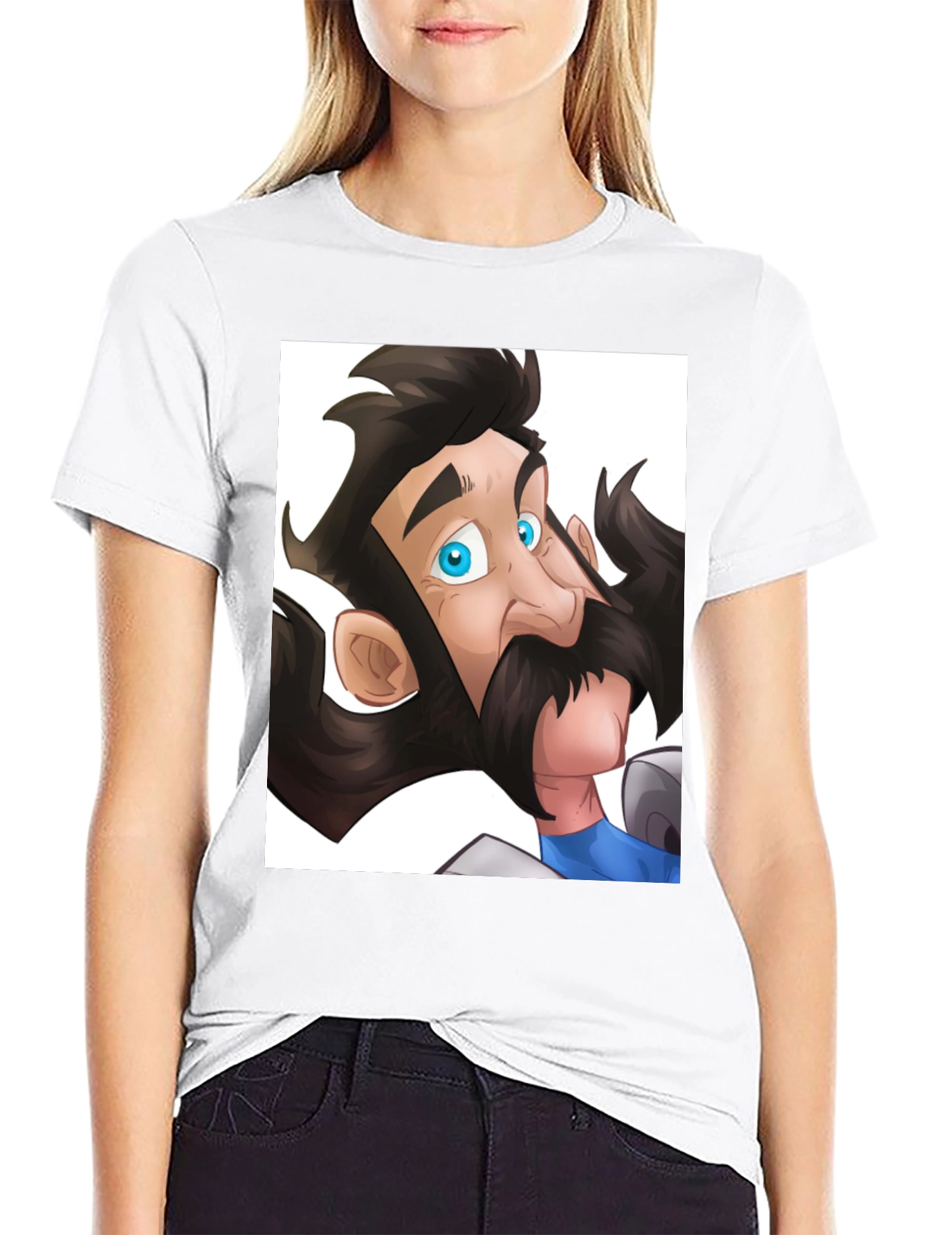 Black Cartoon Knight Graphic Tee - Black Cotton Blend T-Shirt view 9