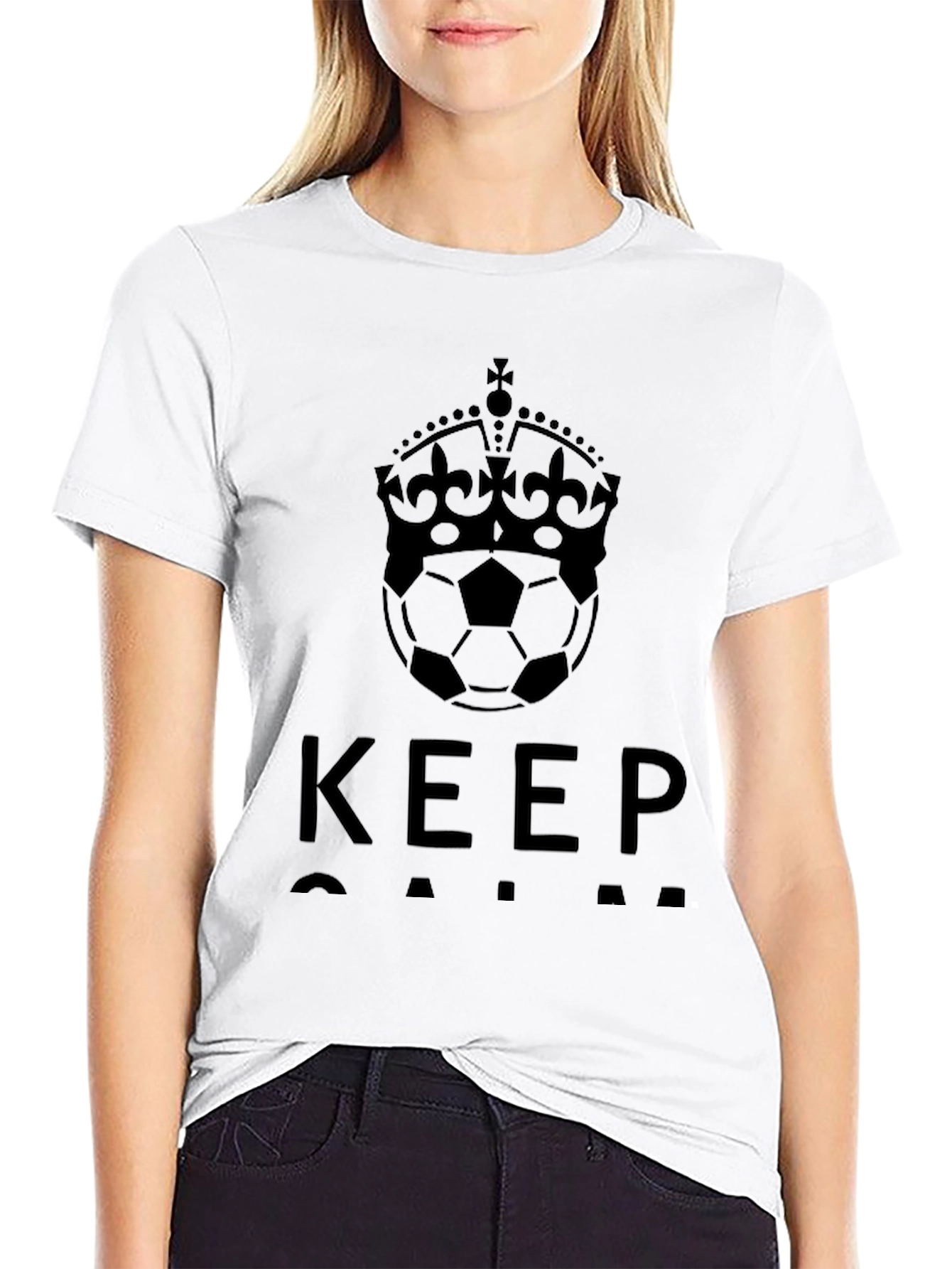 Black Keep Calm Soccer Crown Black T-Shirt view 9