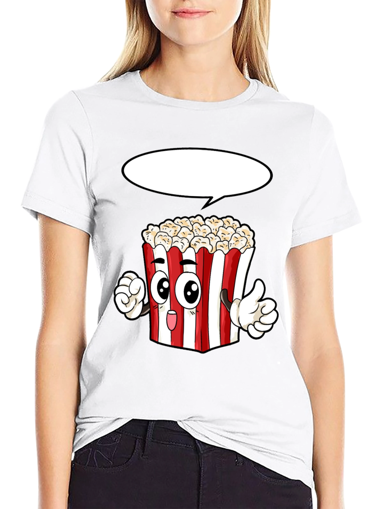 Black Popcorn Cartoon Graphic Novelty T-Shirt view 9