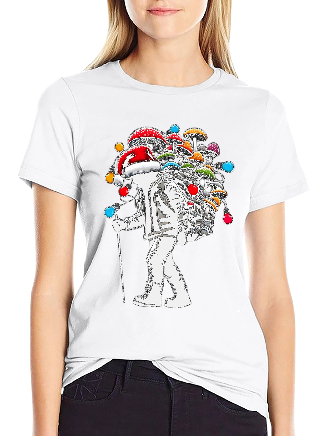 Black Astronaut Santa Mushroom T-Shirt view 9
