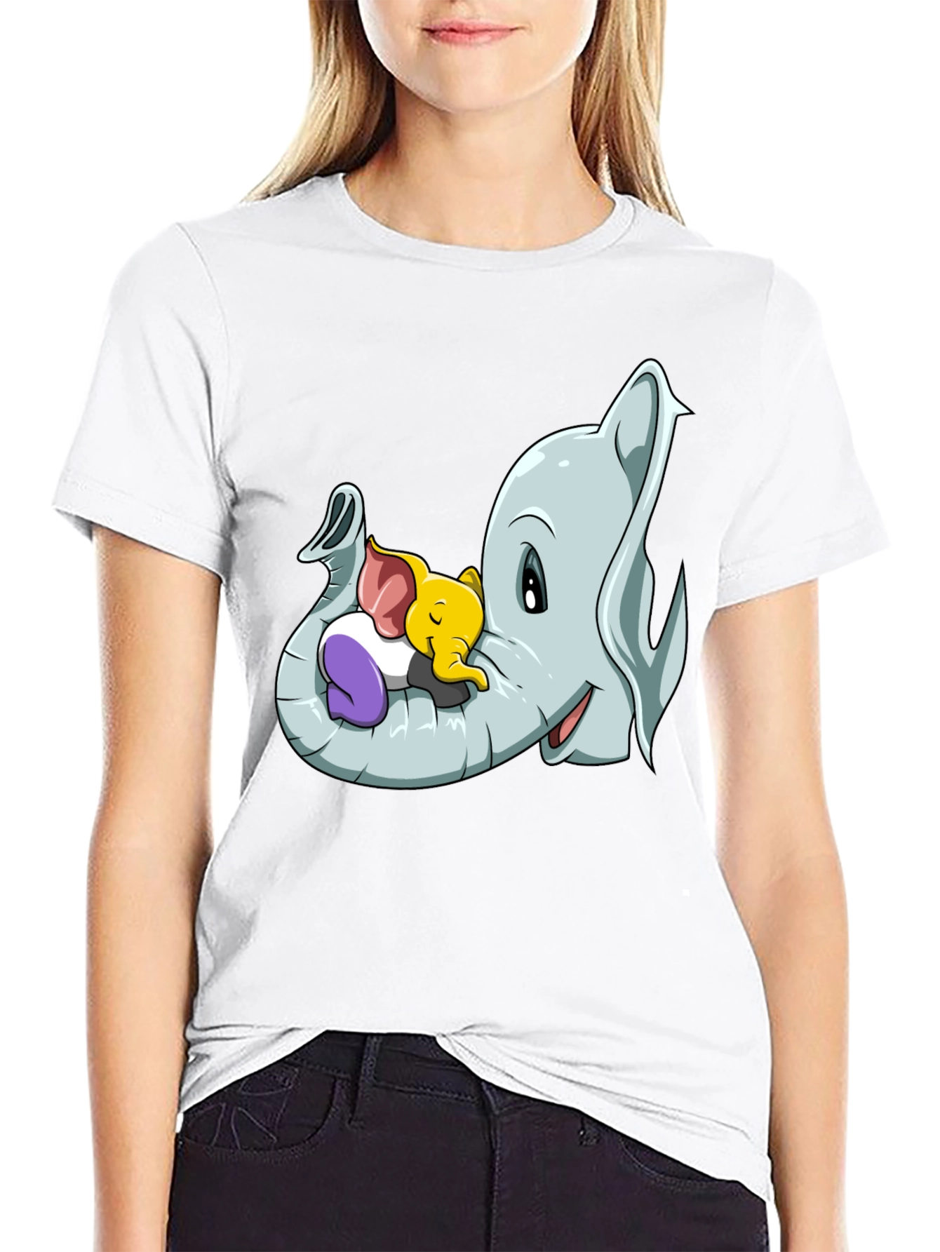 Black Cute Elephant Family Cartoon T-Shirt view 9