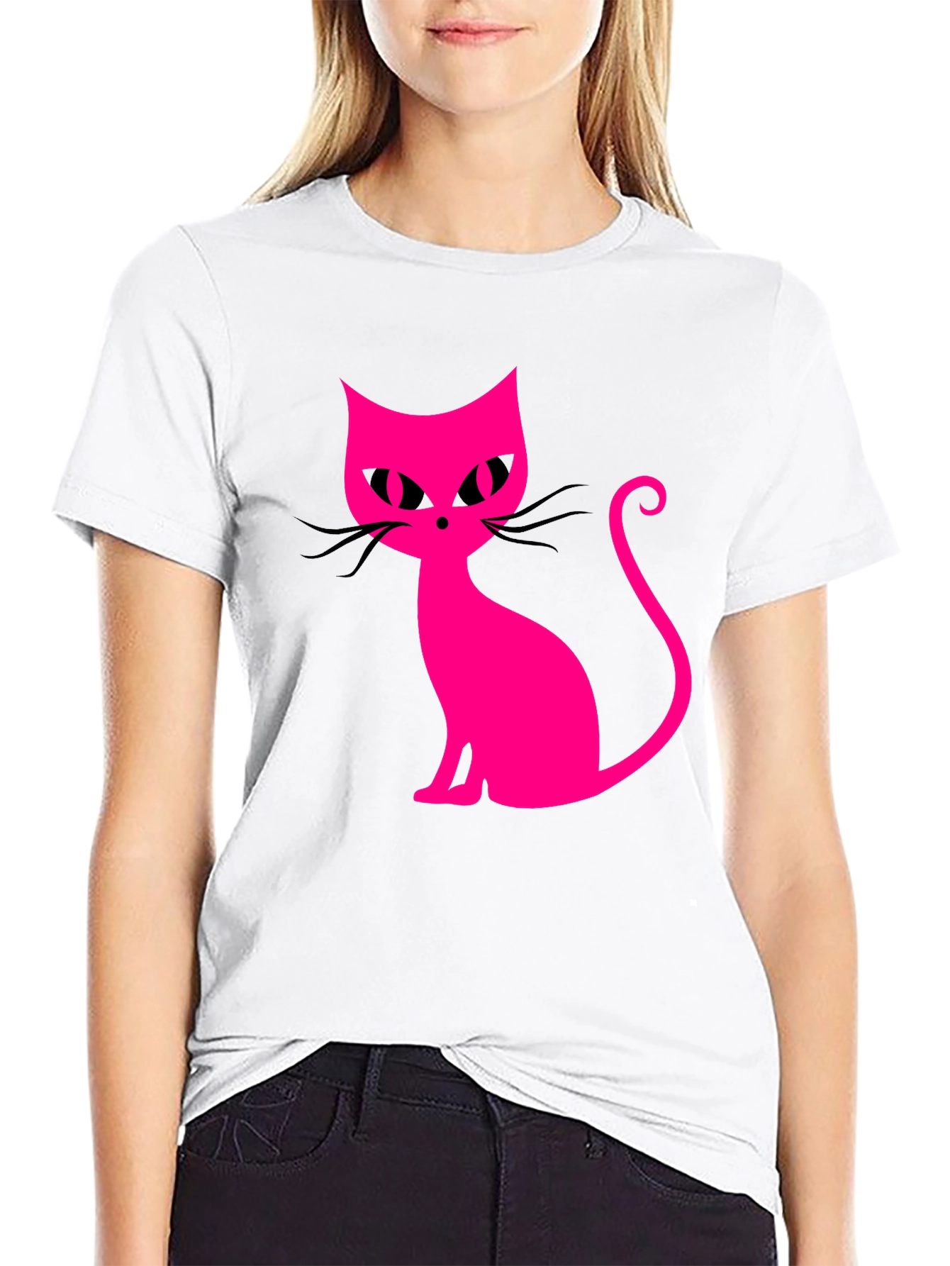 Black Cool Cat Tee - Pink Graphic on Black view 9