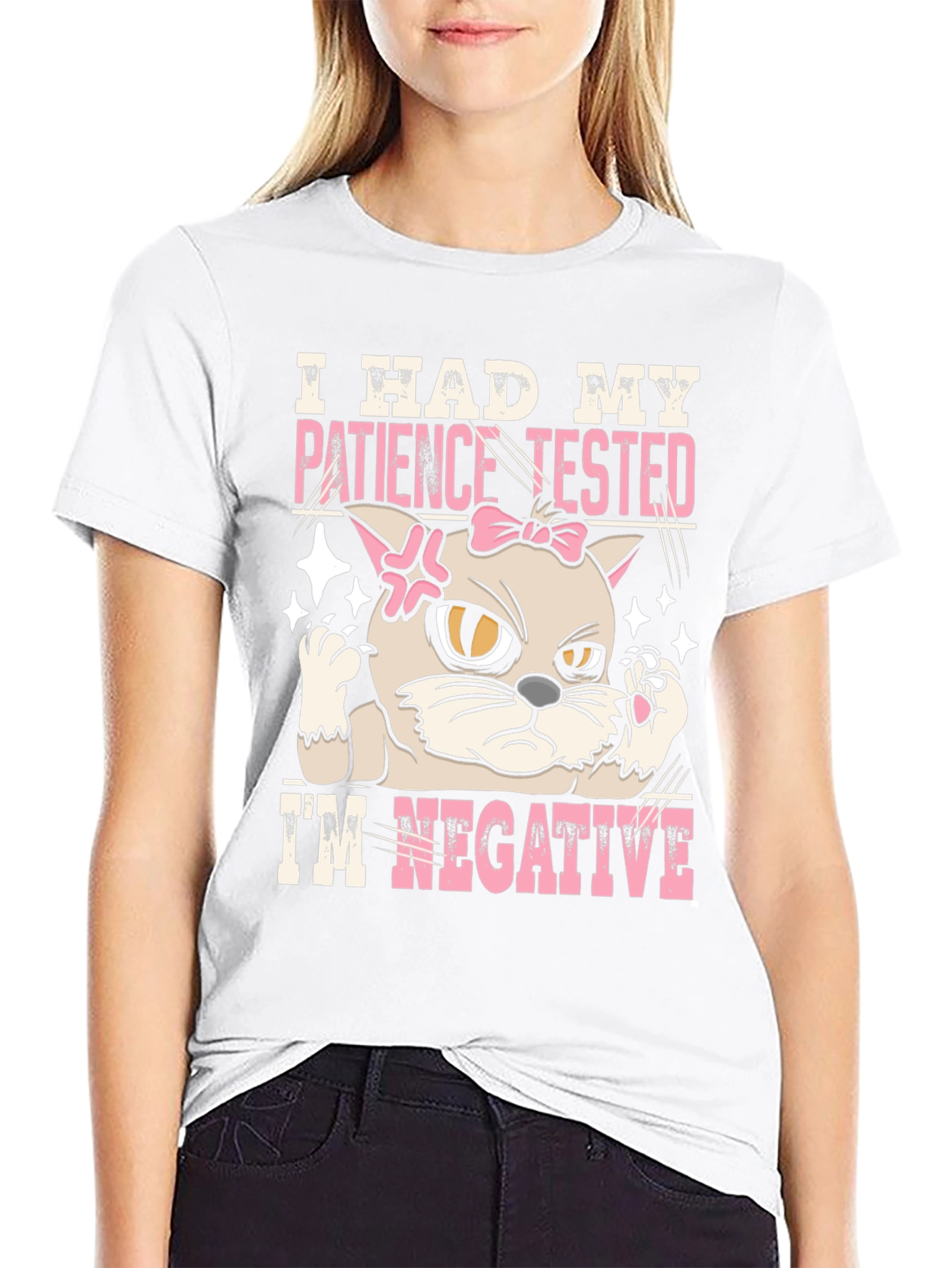 Black Patience Tested Negative Funny Cat Graphic T-Shirt view 9