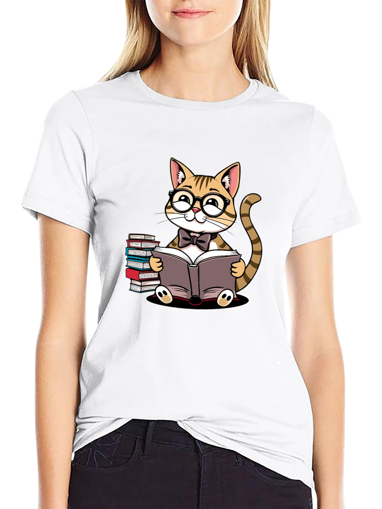 Black Cat Lover T-Shirt - Reading Cat Tee view 9
