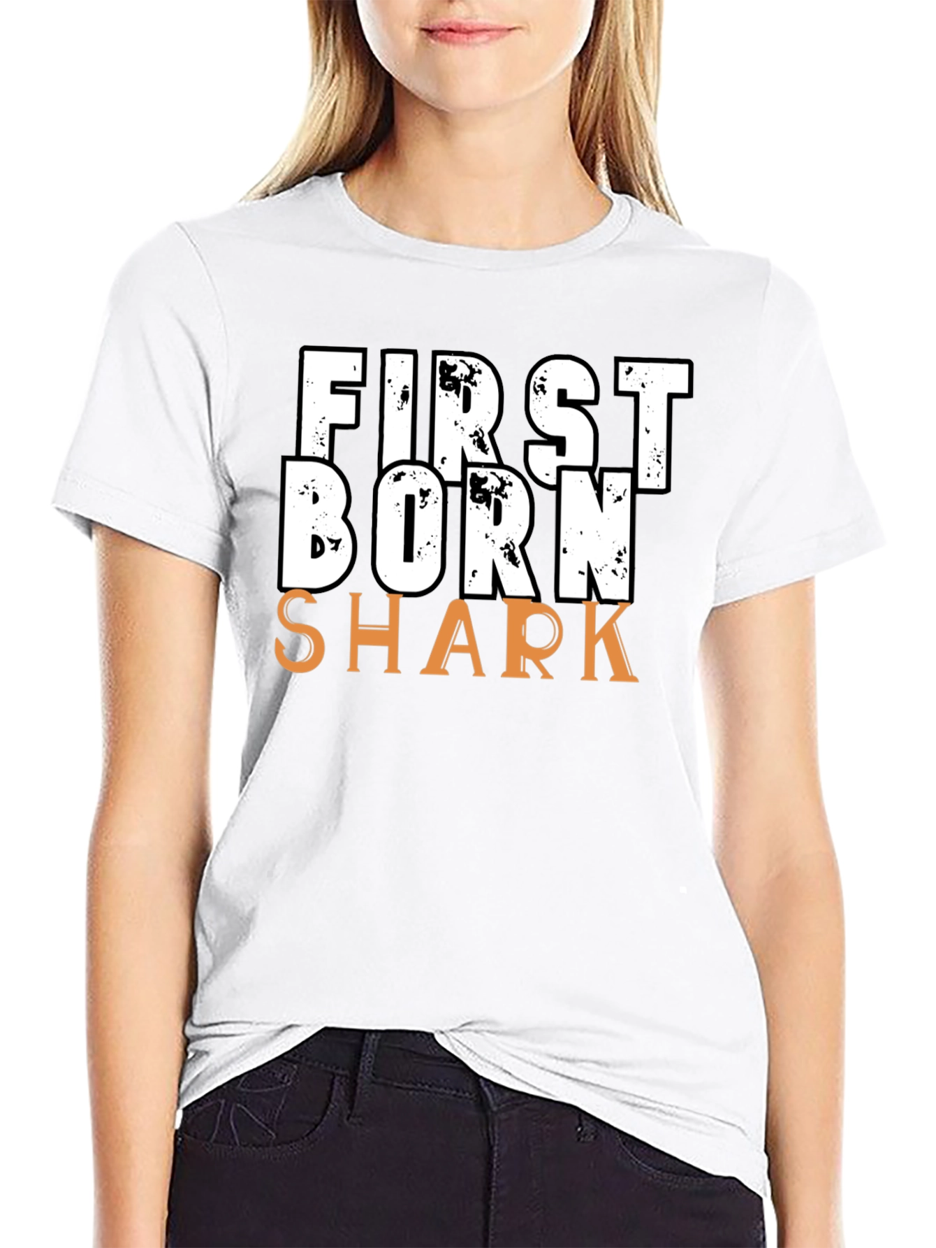 Black First Born Shark T-Shirt - Novelty Graphic Tee view 9