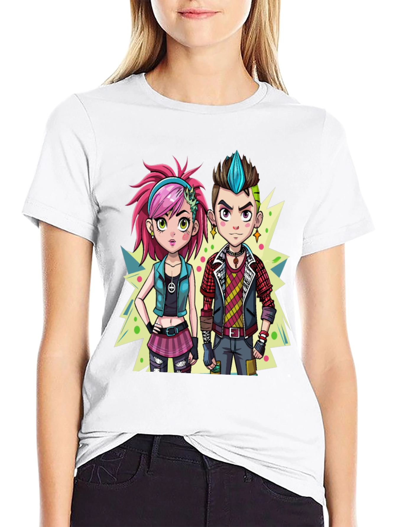 Cartoon Couple Black Graphic Tee - 9