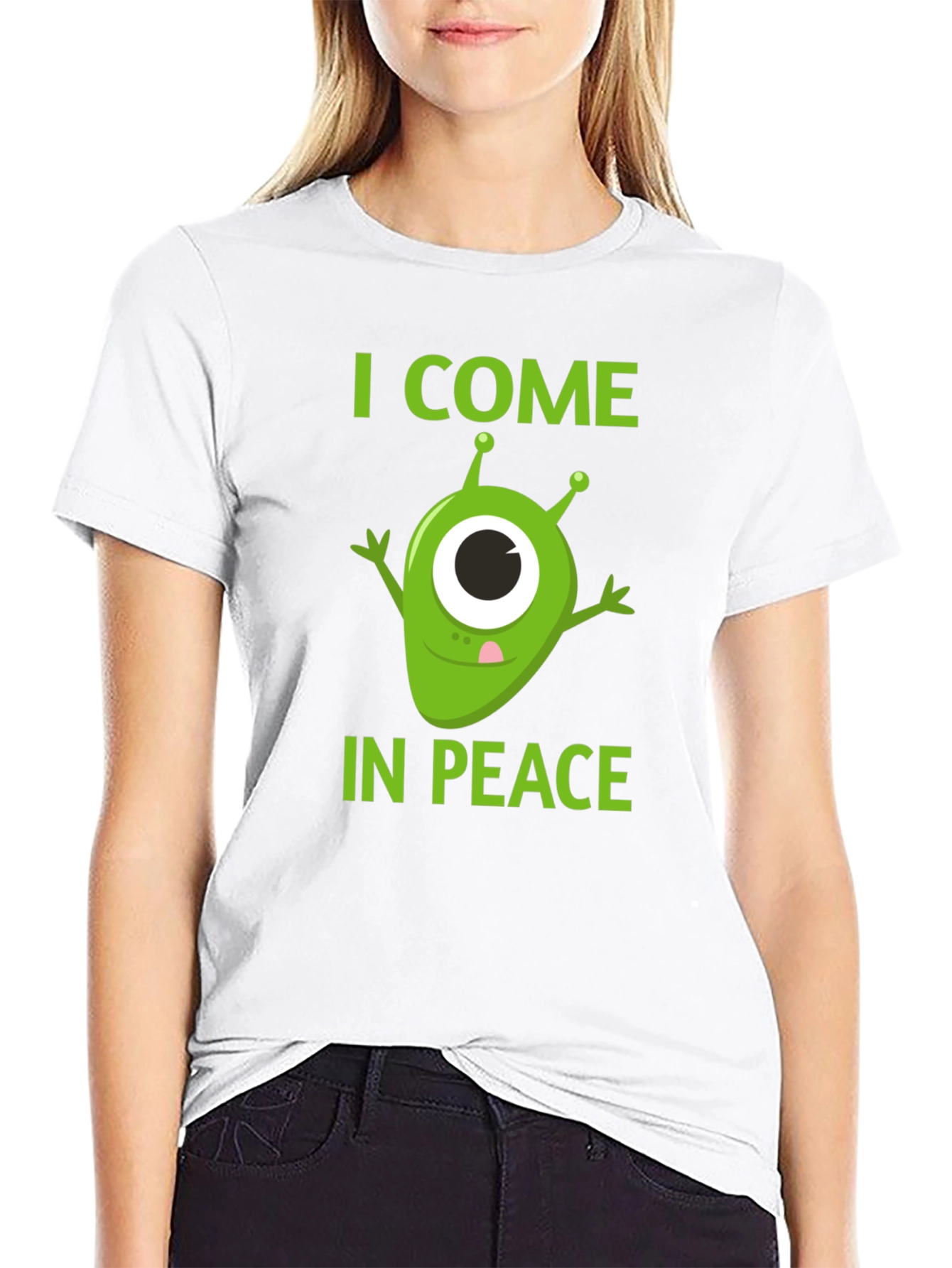 Black I Come In Peace Alien Graphic T-Shirt view 9