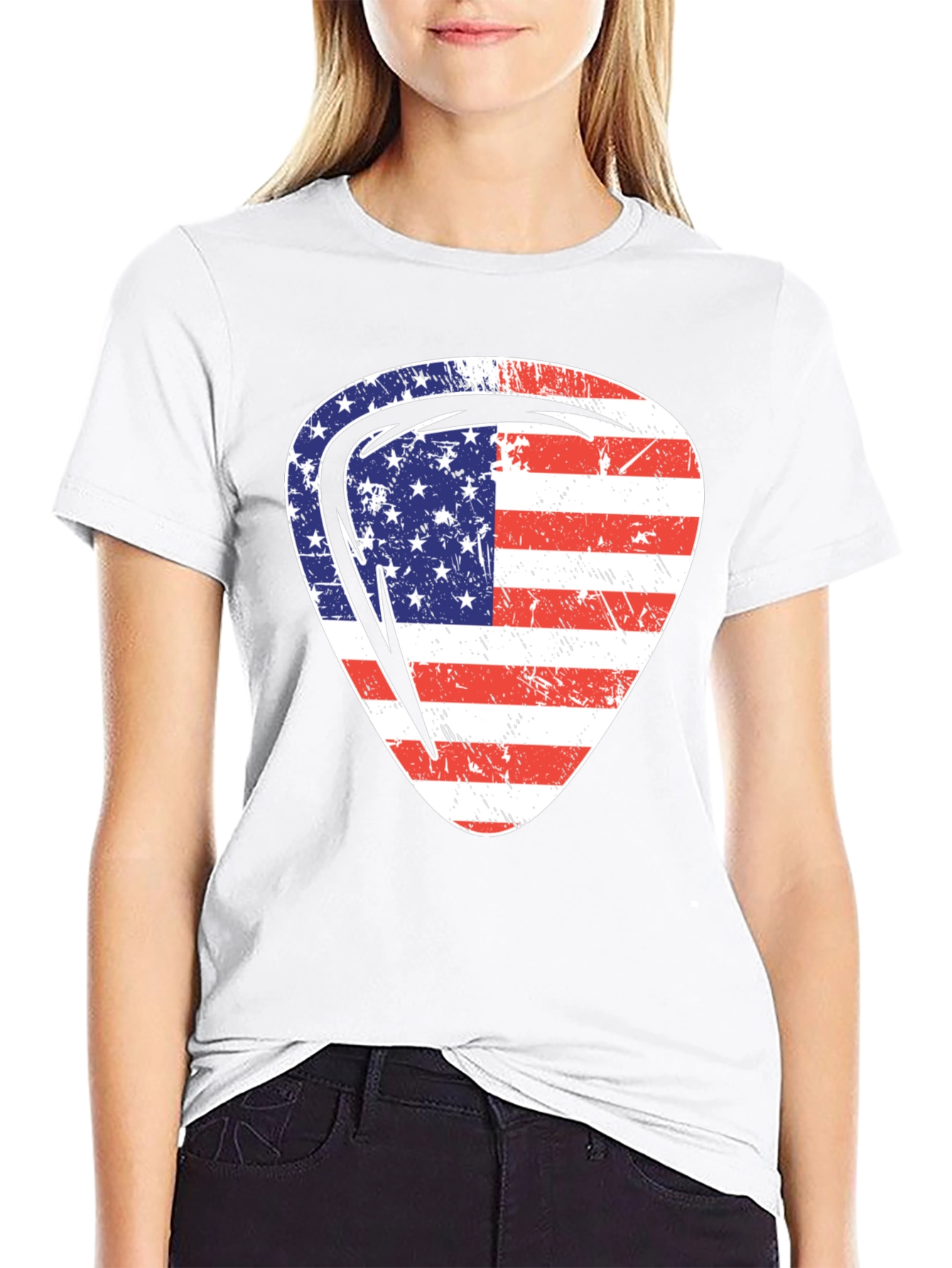 Black USA Flag Guitar Pick Patriotic T-Shirt view 9