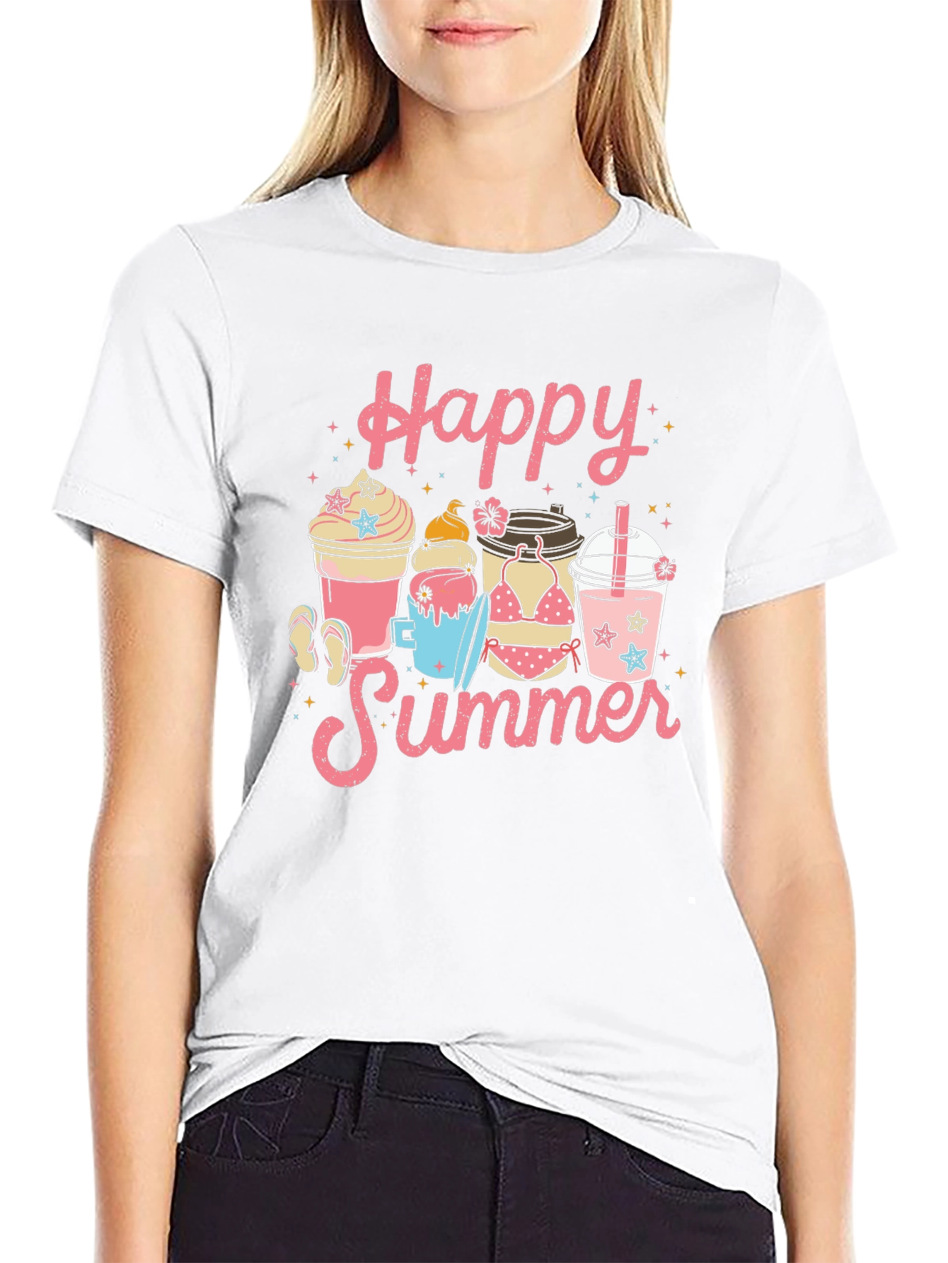 Black Happy Summer Graphic T-Shirt view 9