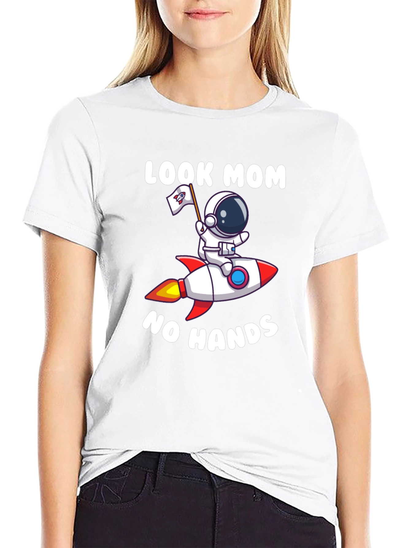 Black Look Mom No Hands Astronaut Rocket T-Shirt view 9