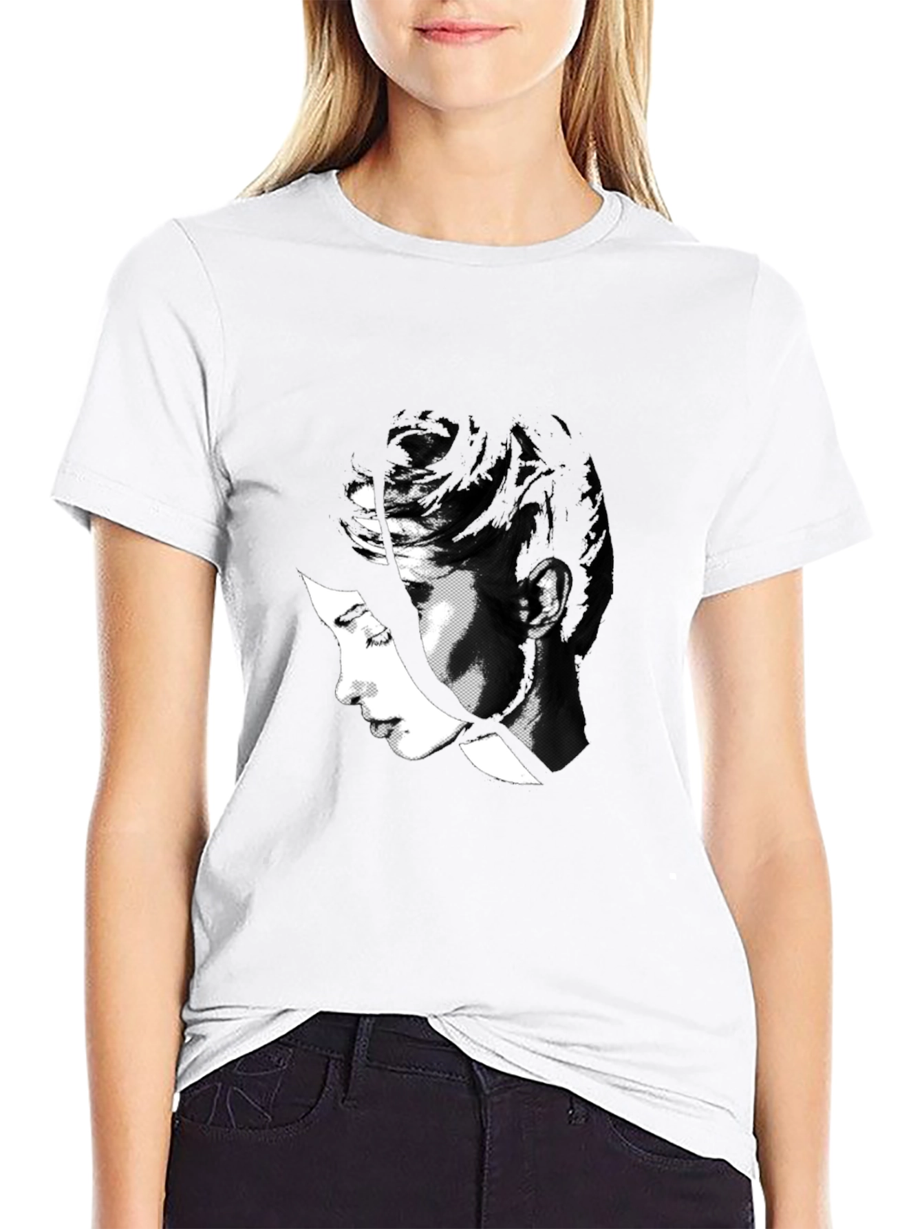 Black Abstract Black T-Shirt with Woman's Face Design view 9
