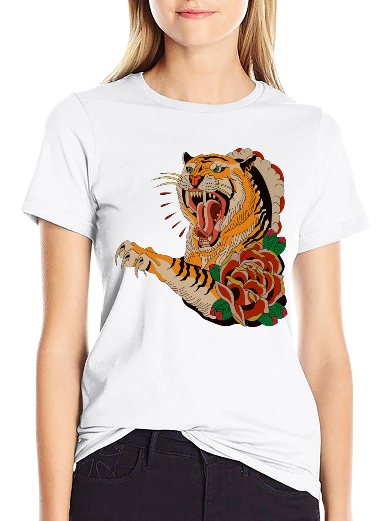 Tiger & Roses Graphic T-Shirt - Bold Black Tee - 9
