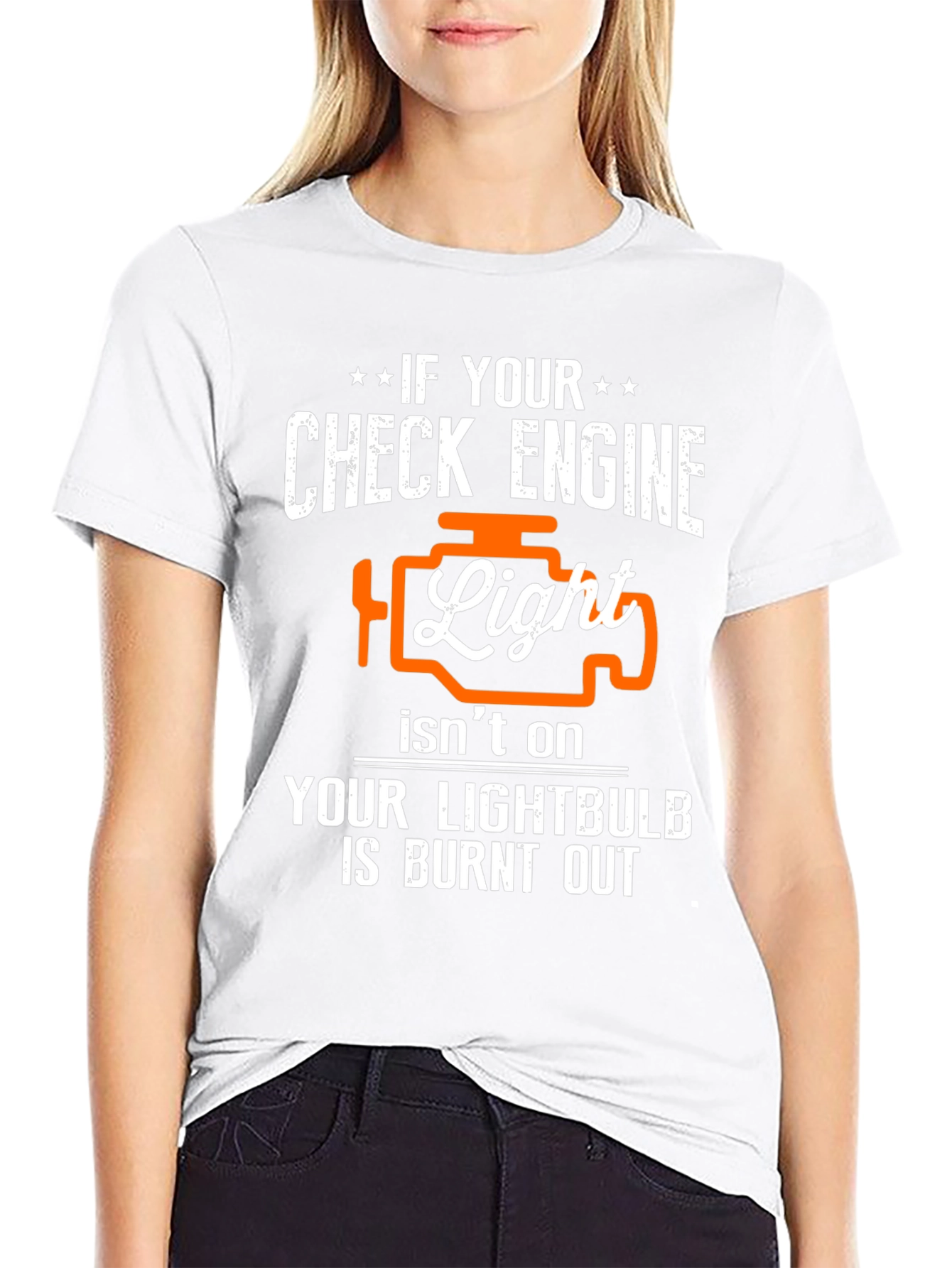 Black Check Engine Light Funny Car T-Shirt view 9