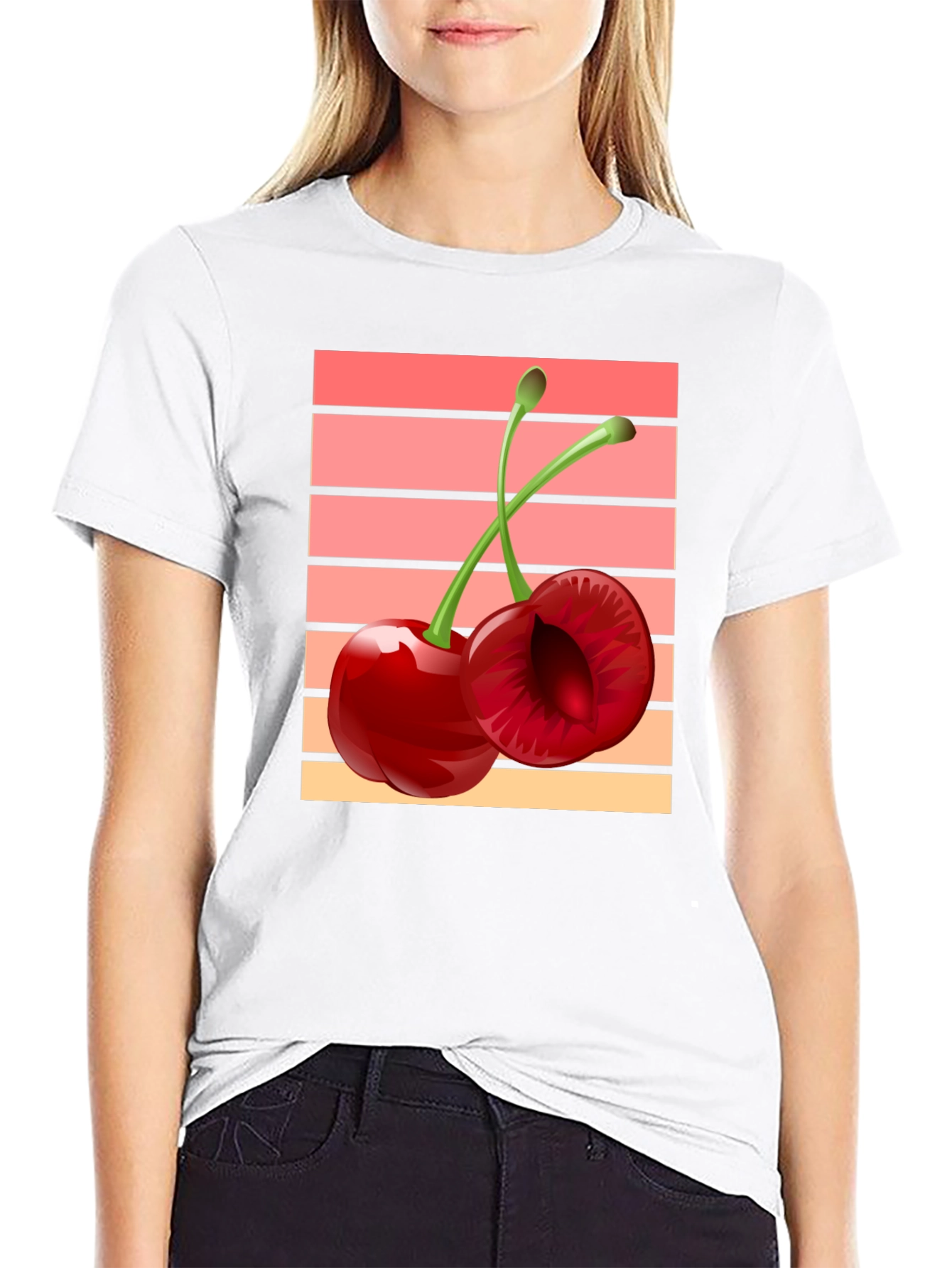 Black Retro Cherry Graphic Black T-Shirt view 9