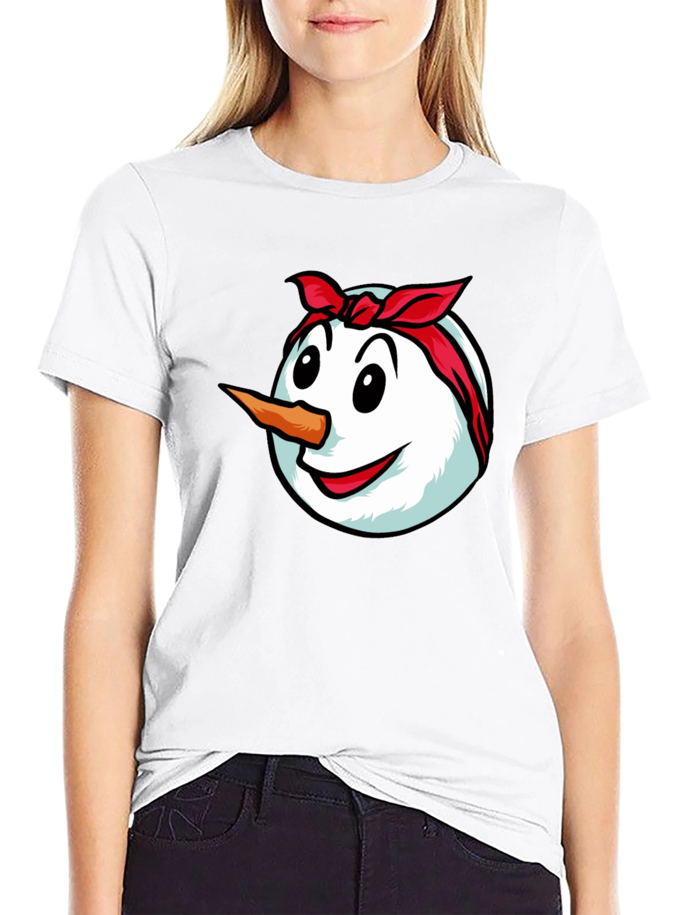 Black Funny Snowman Graphic Tee - Bandana Design view 9