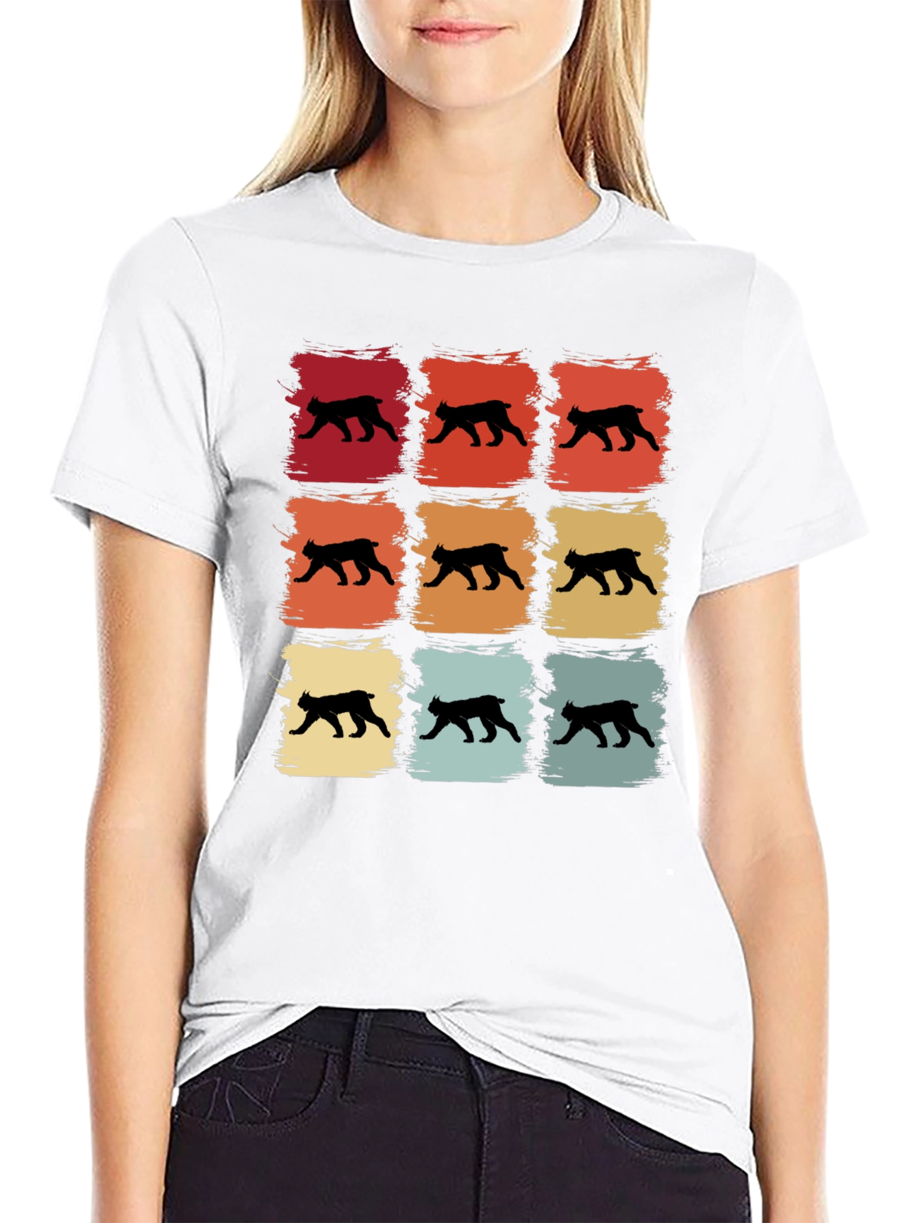 Black Retro Bobcat Silhouette Graphic T-Shirt view 9