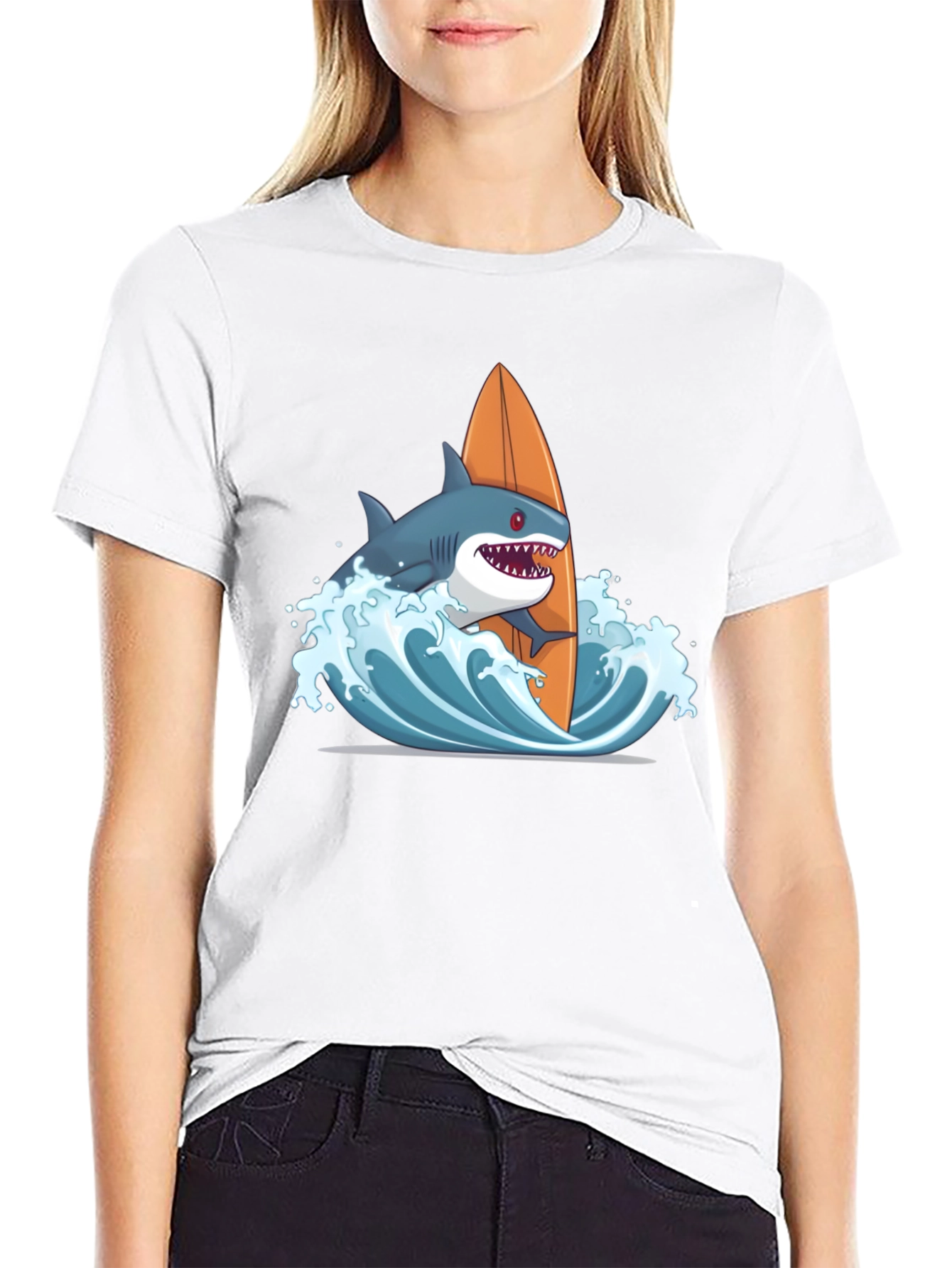 Black Shark Surfing Graphic T-Shirt - Black Cotton Tee view 9
