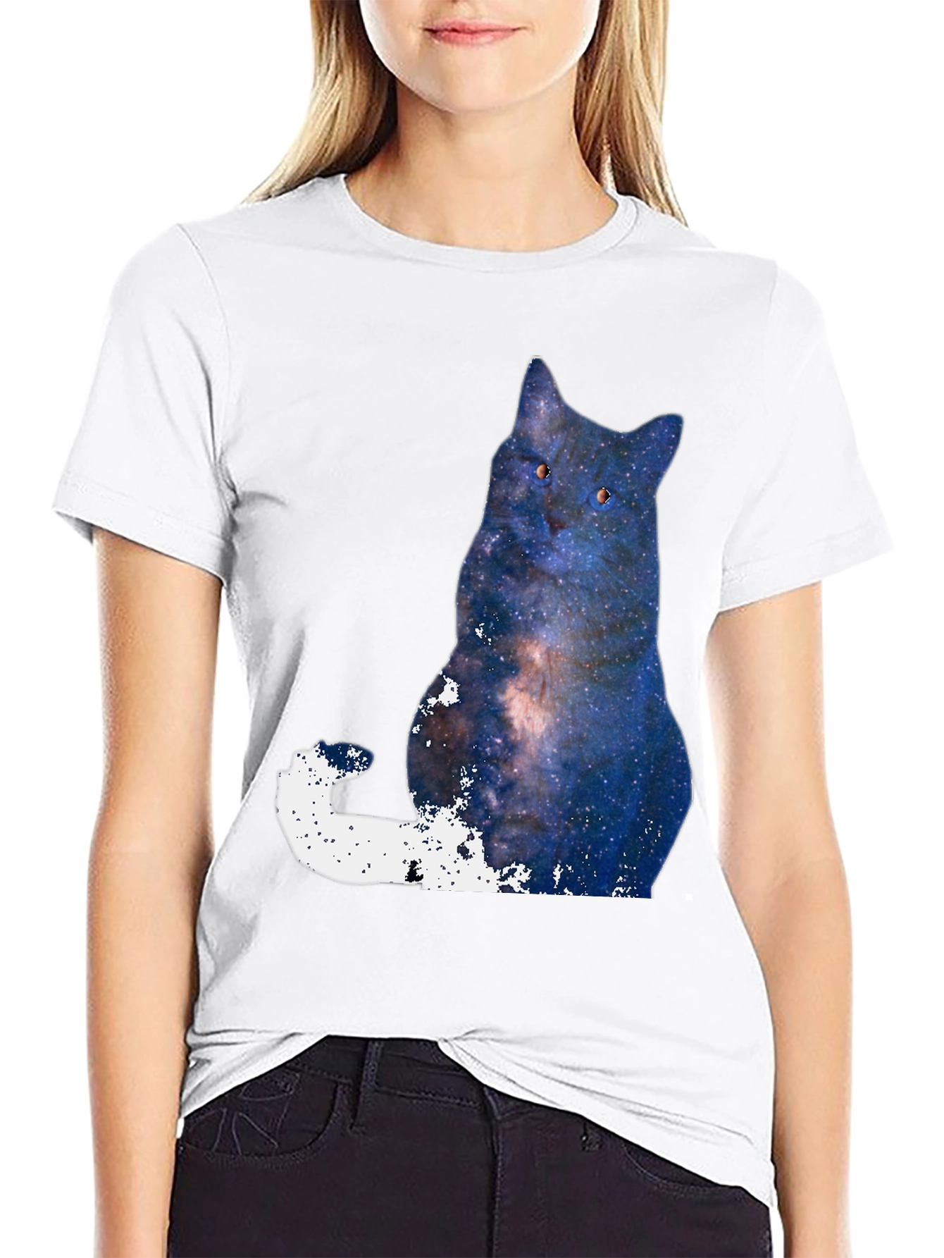 Black Galaxy Cat Graphic T-Shirt - Men's Black Tee view 9