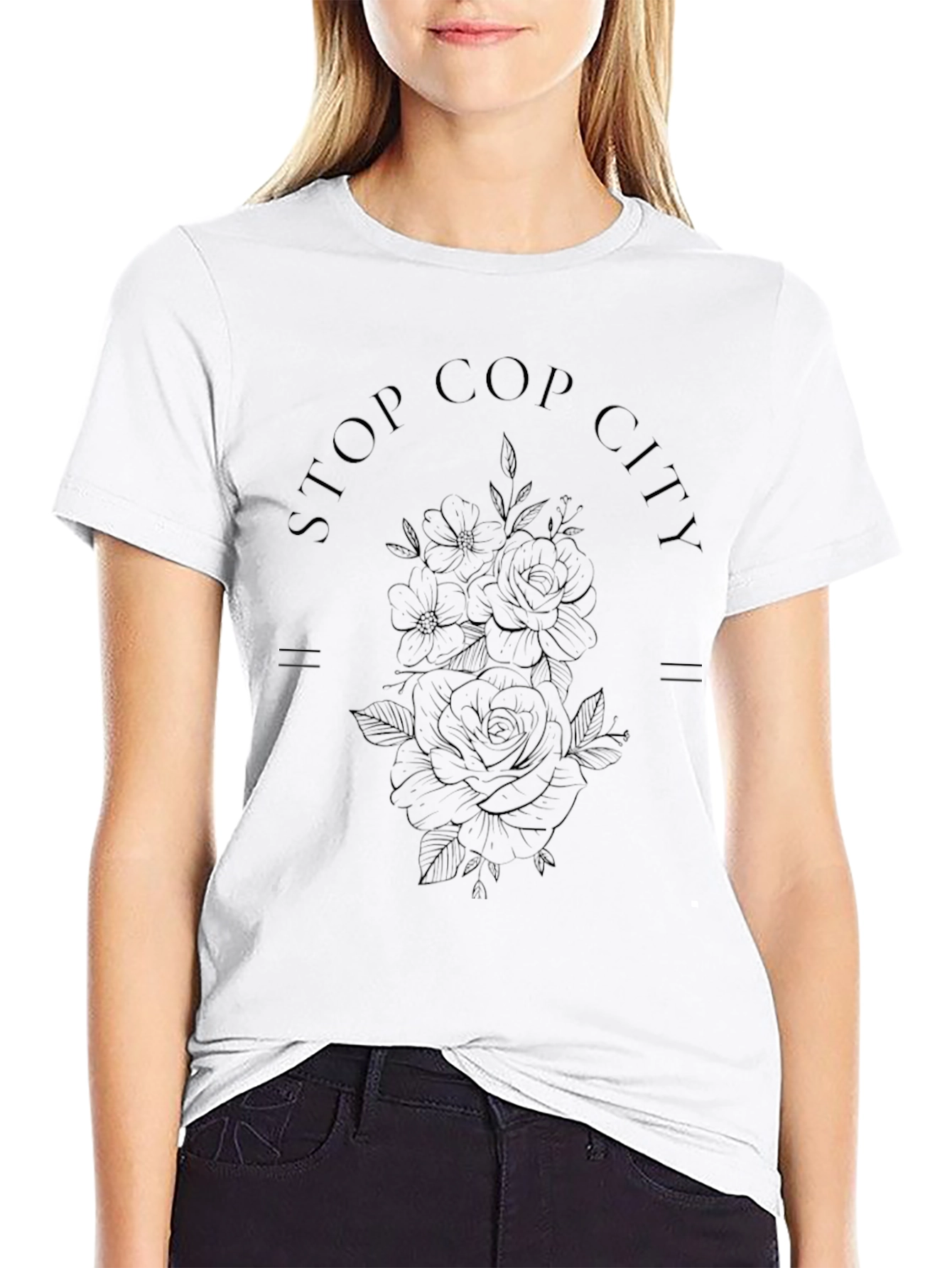 Black Stop Cop City Floral Graphic T-Shirt view 9