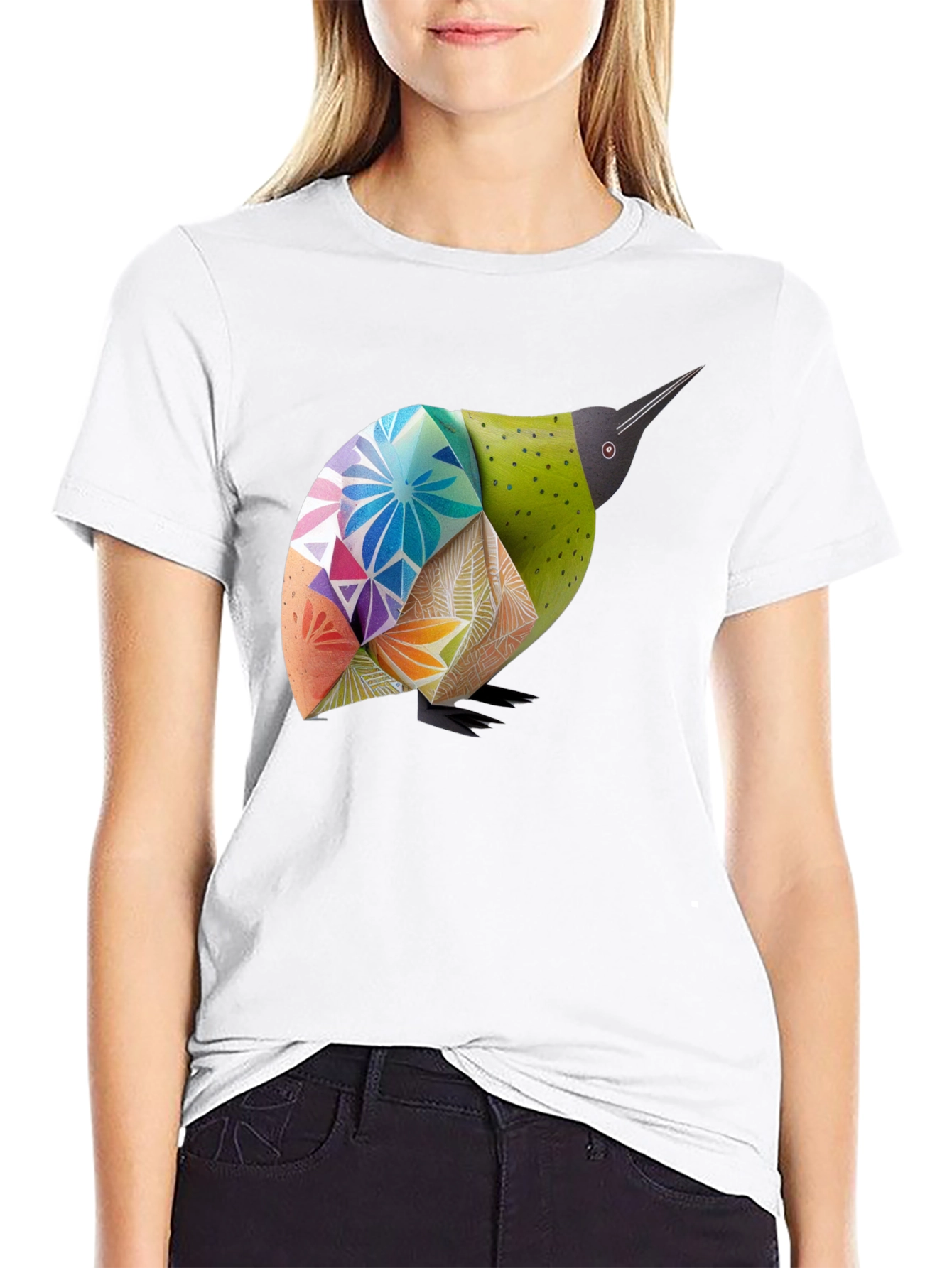 Black Geometric Bird Graphic Black T-Shirt view 9