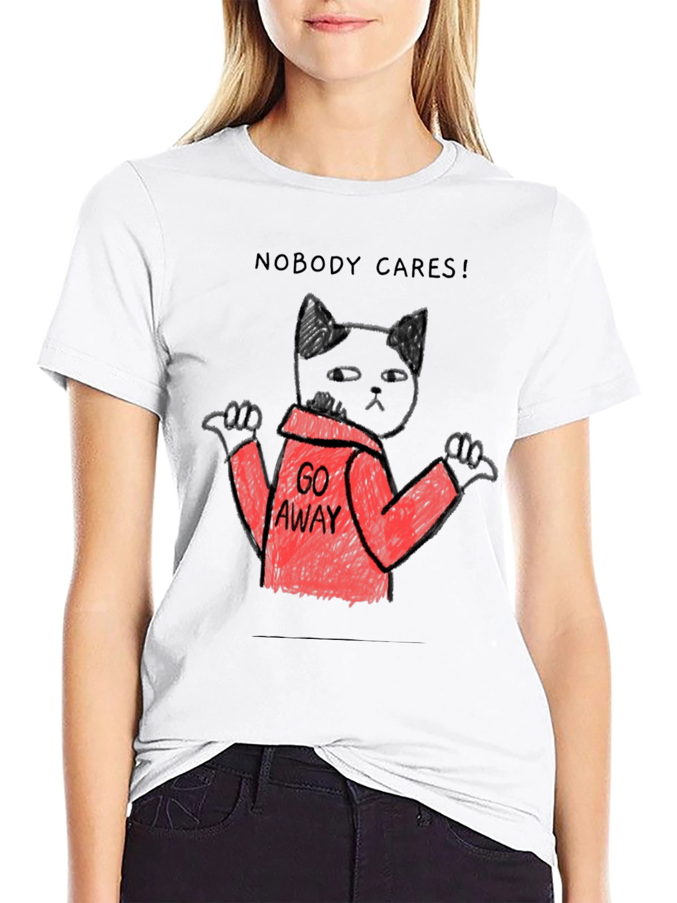 Black Nobody Cares Black Cat T-Shirt view 9
