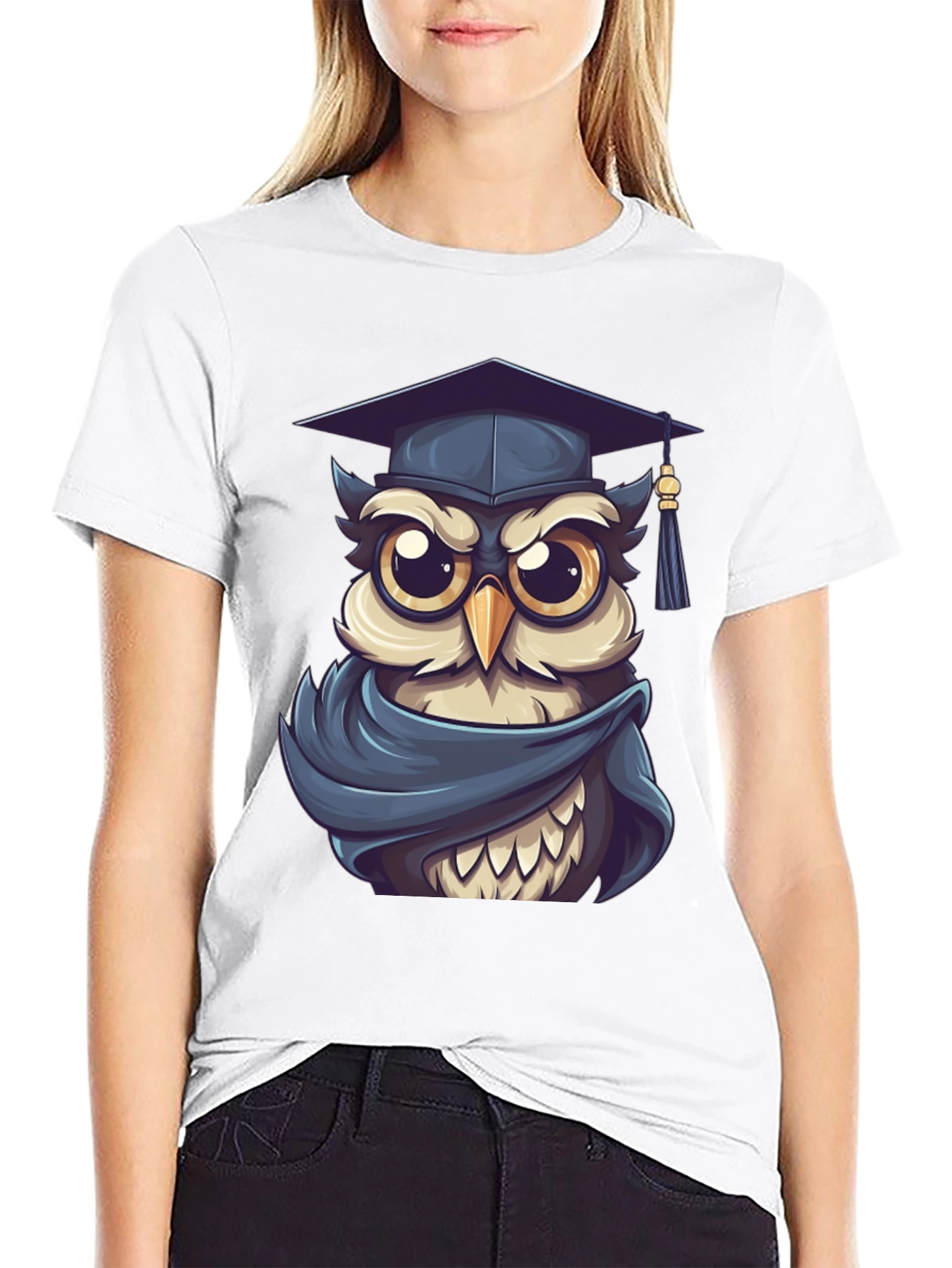 Black Graduation Owl Graphic Tee - Black Cotton Blend view 9