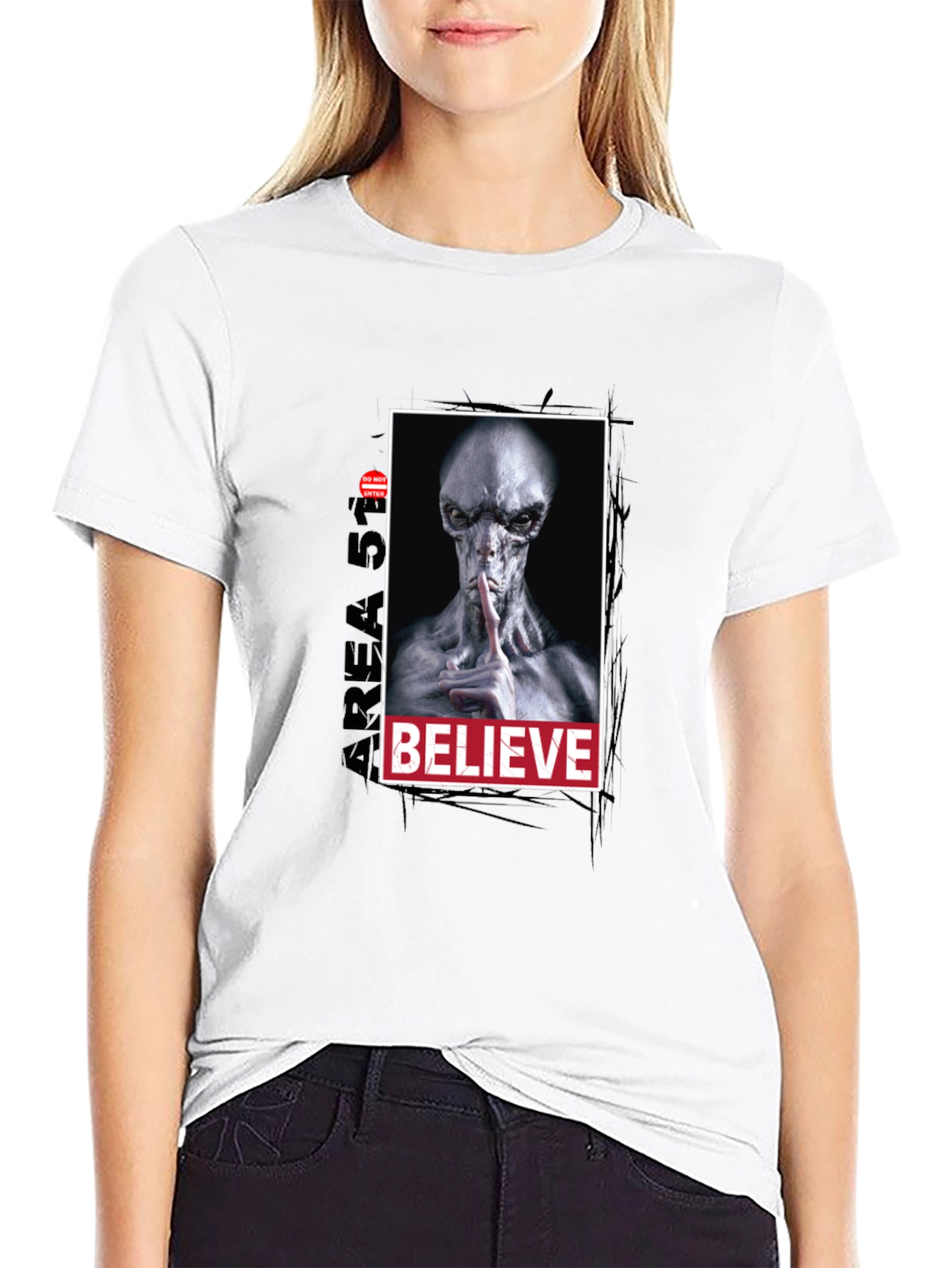 Black Area 51 Believe Alien Graphic Tee view 9