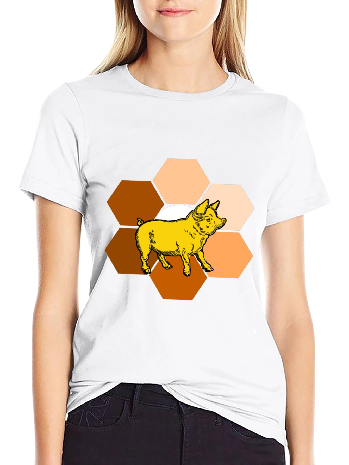 Black Honeycomb Pig Graphic Tee - Unique Design view 9