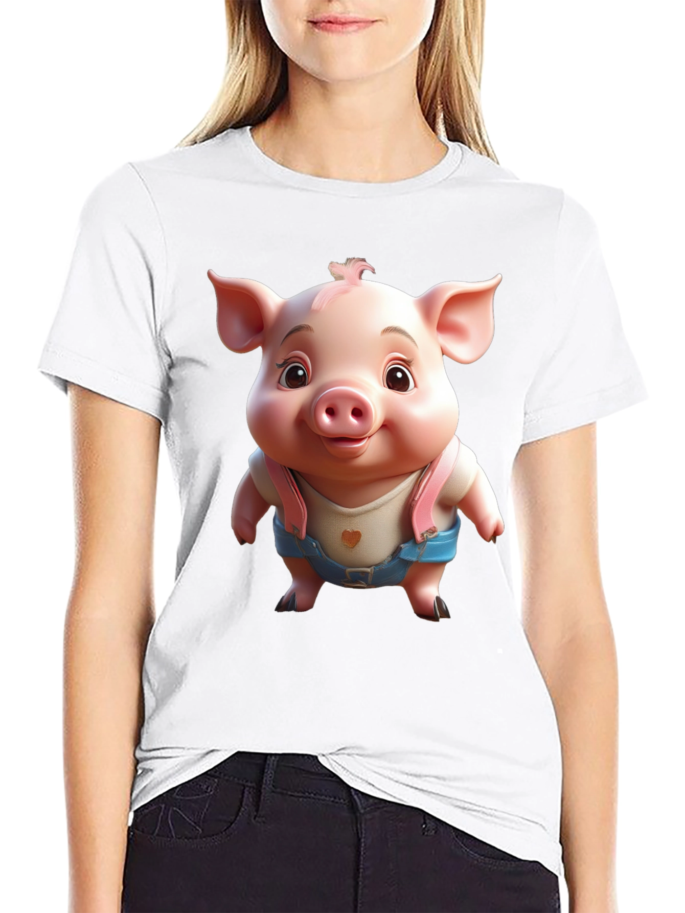 Black Cute Piglet Graphic Tee - Black view 9
